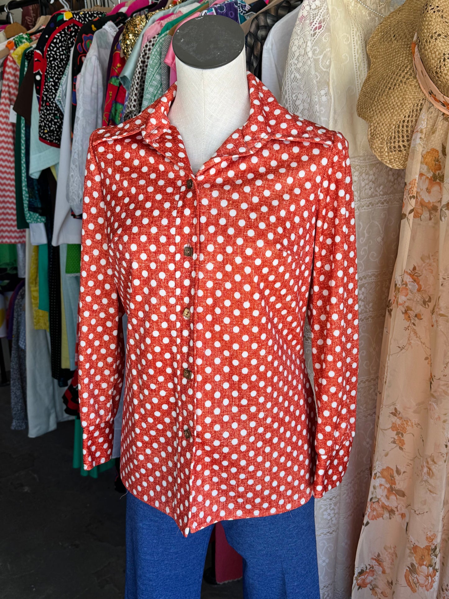1970s Red Polka Dot Vintage Blouse