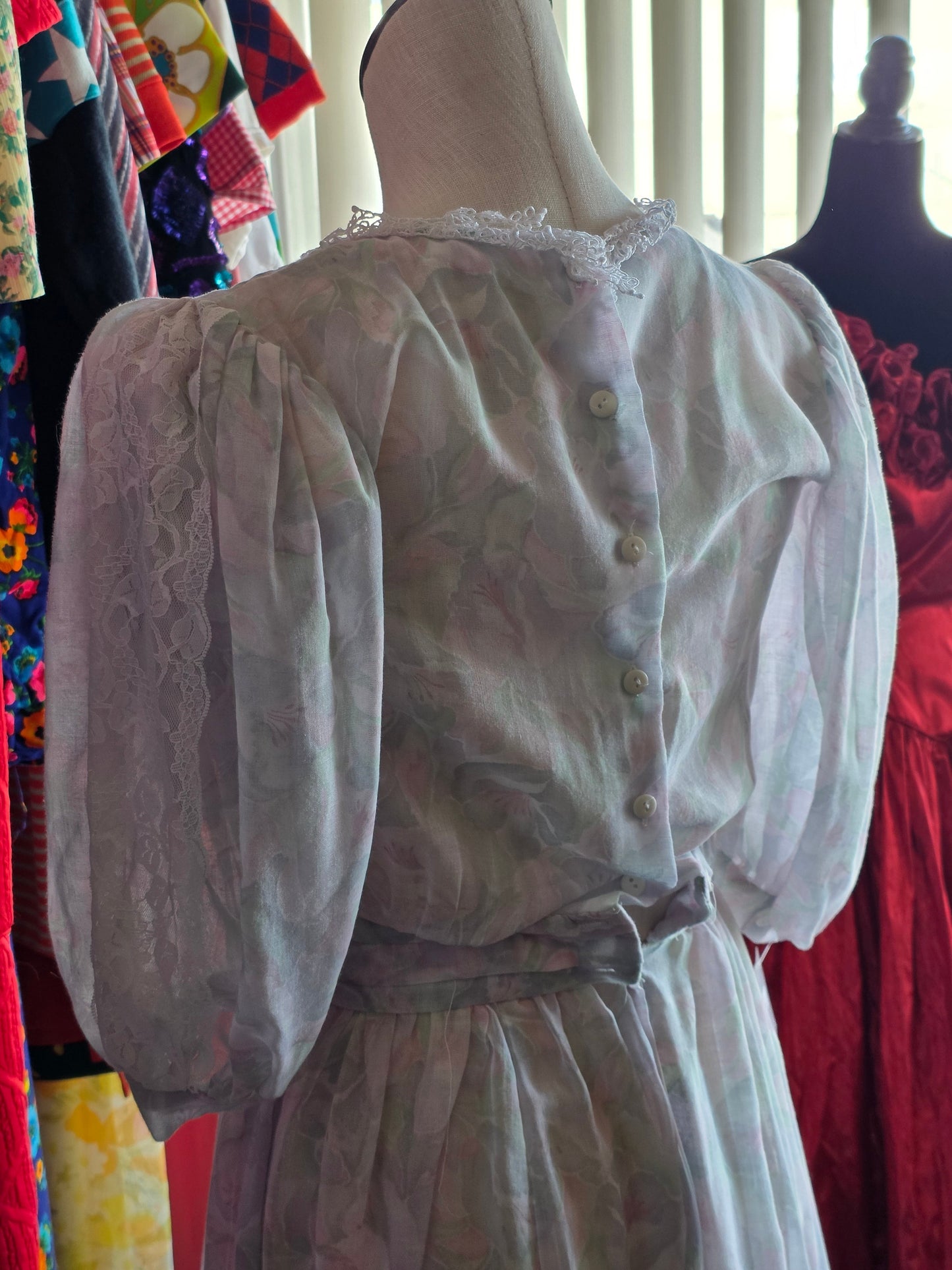 1980s Gunne Sax Purple Floral Dress