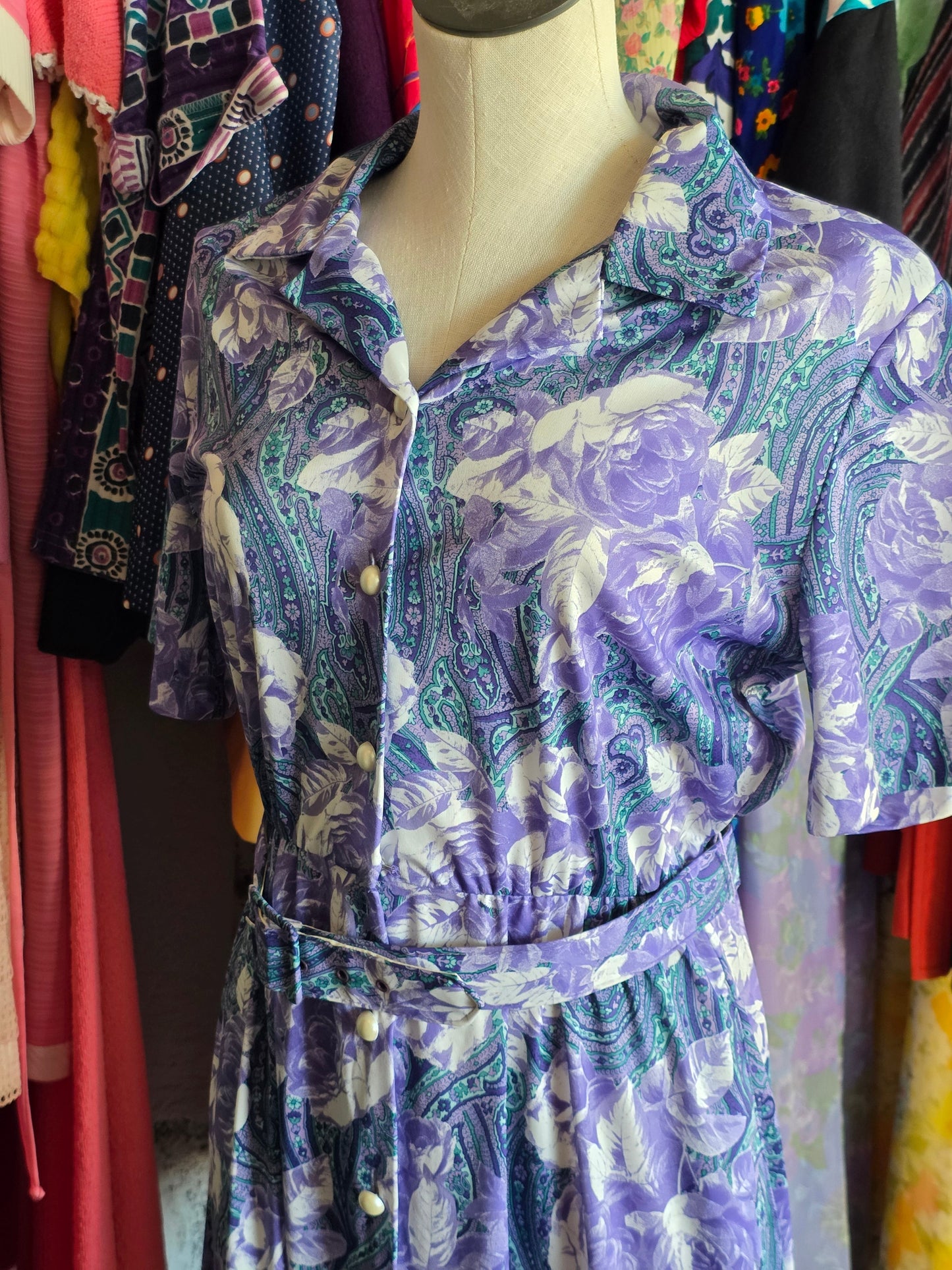 1980s Blair Purple Paisley Dress
