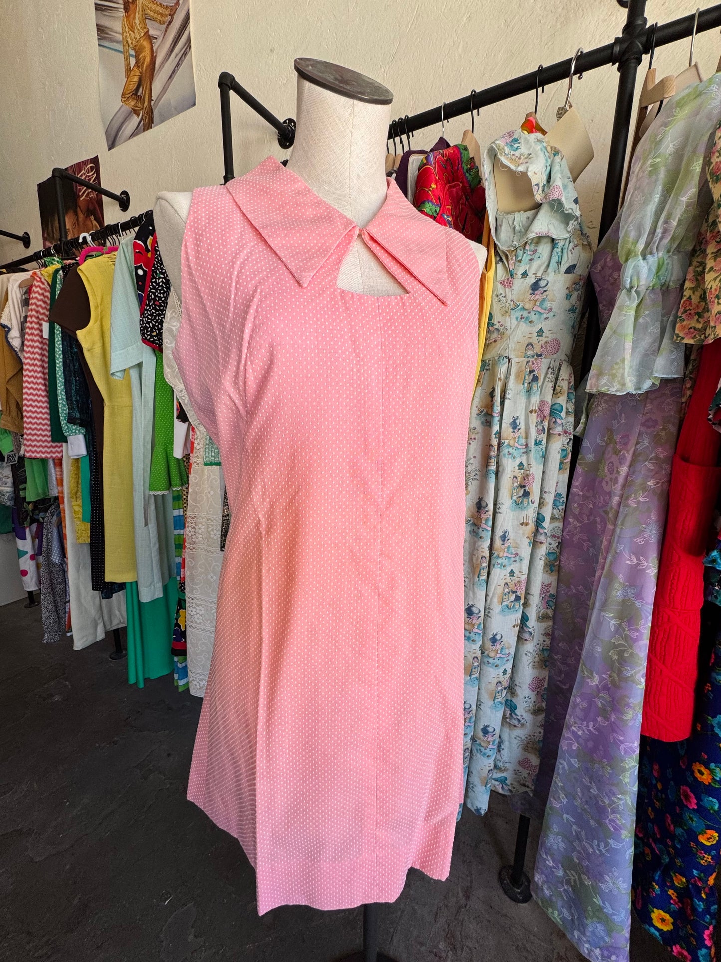 1960s Peachy Pink Polka Dot Dress