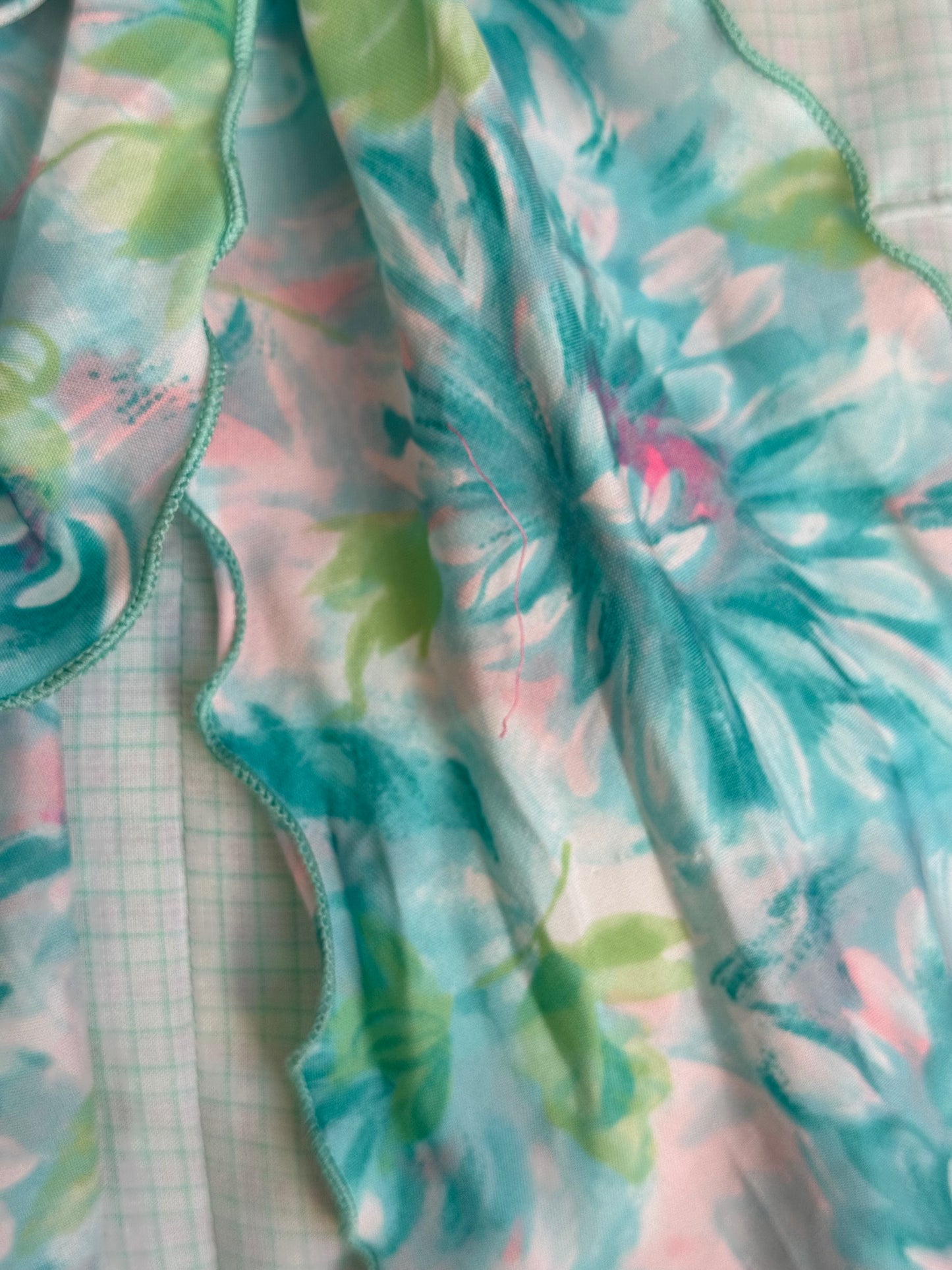 1960s Baby Blue Floral Neck Tie Dress