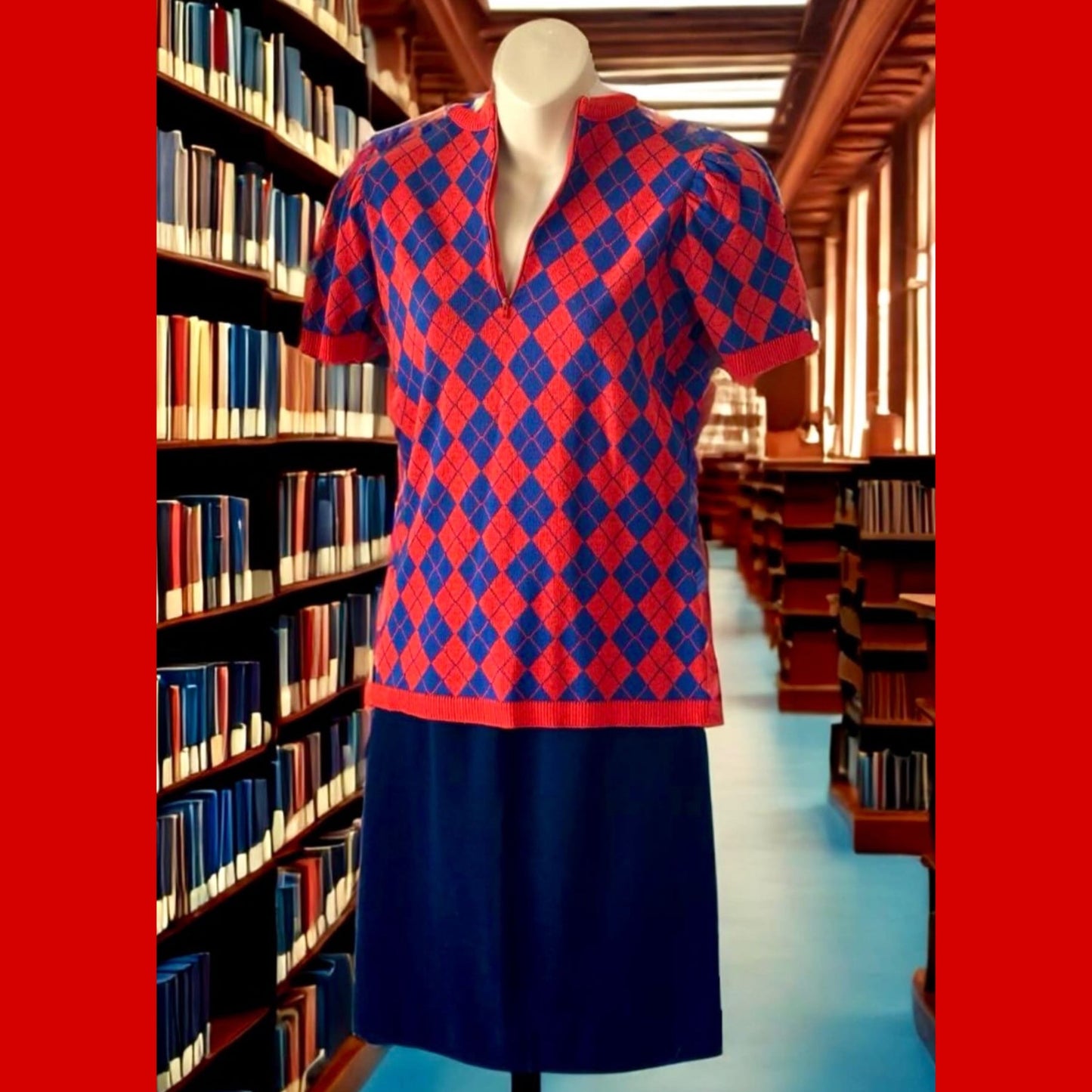 1960s Checkered Red and Navy Top - Great Condition