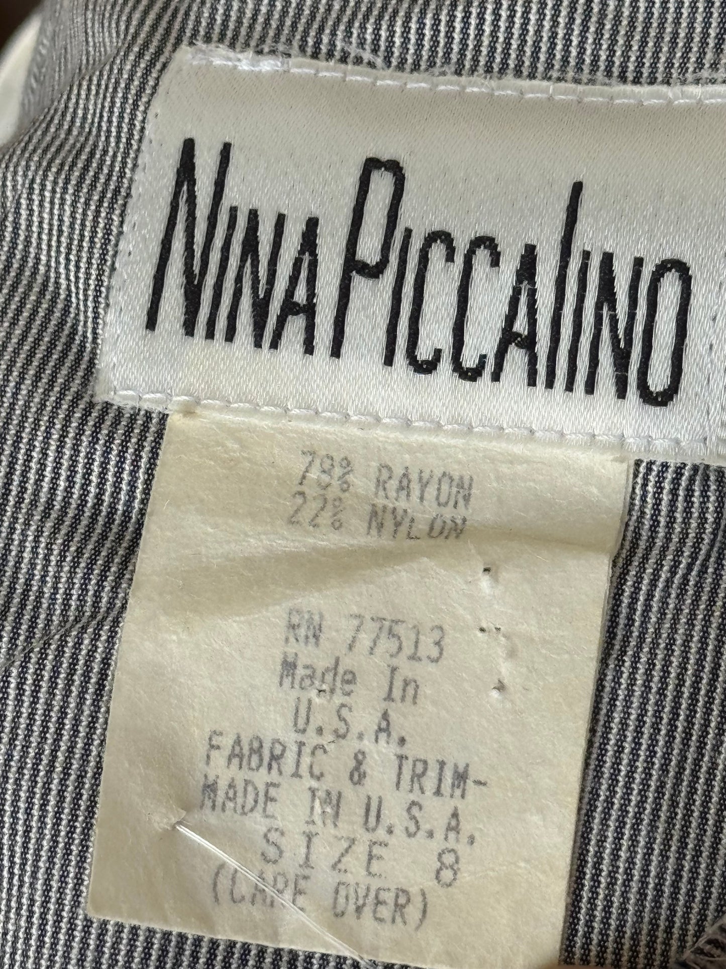 1980s NINA PICCAINO Striped Gold Button Dress