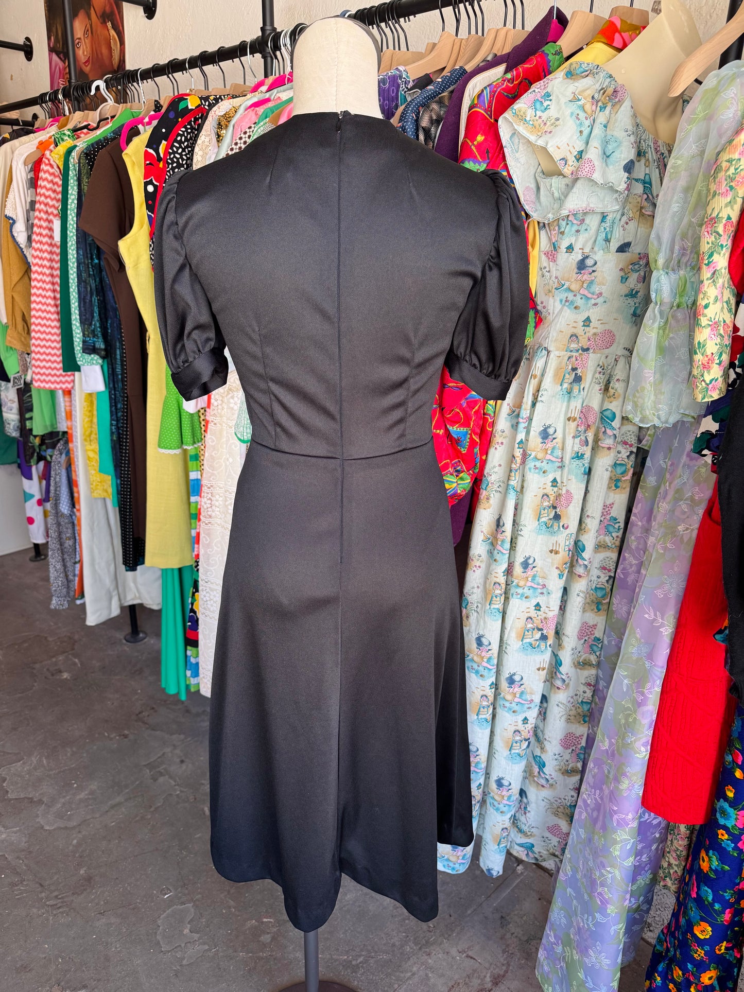1970s Handmade Black Bow Dress