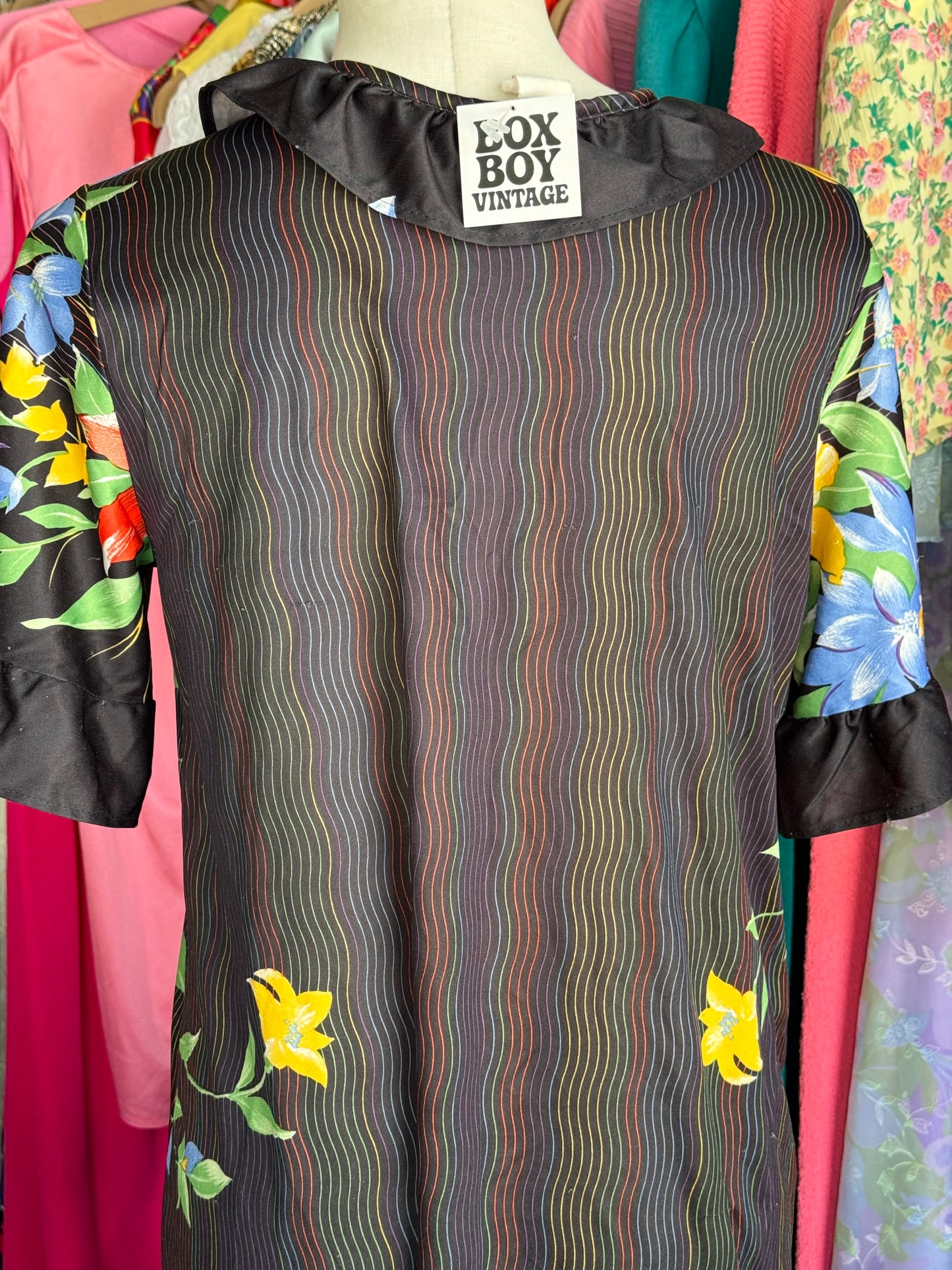 1980s Tropical Floral Button Front Dress