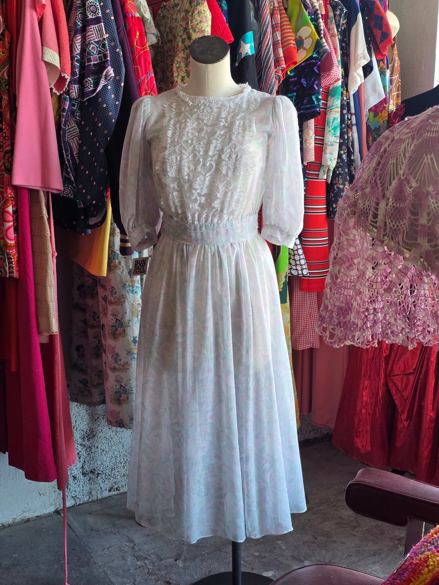 1980s Gunne Sax Purple Floral Dress