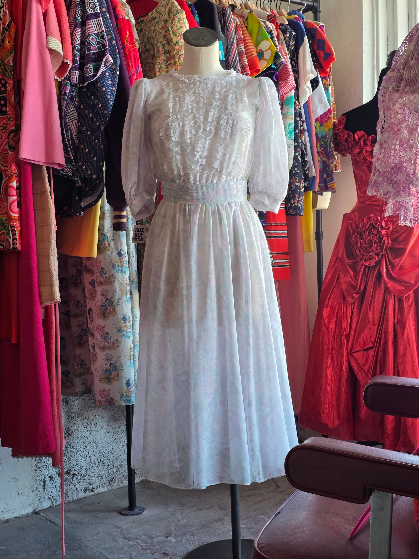 1980s Gunne Sax Purple Floral Dress
