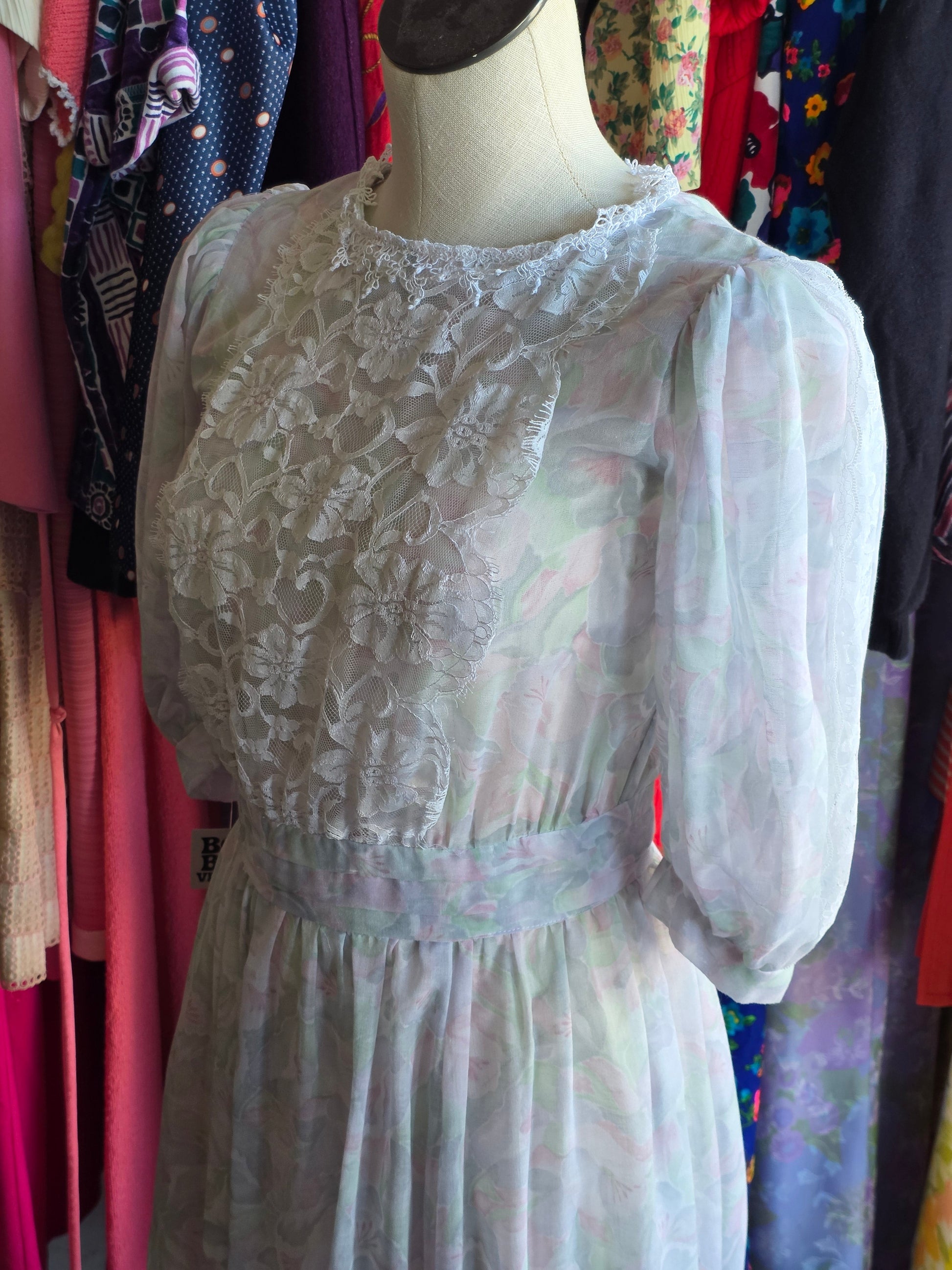1980s Gunne Sax Purple Floral Dress