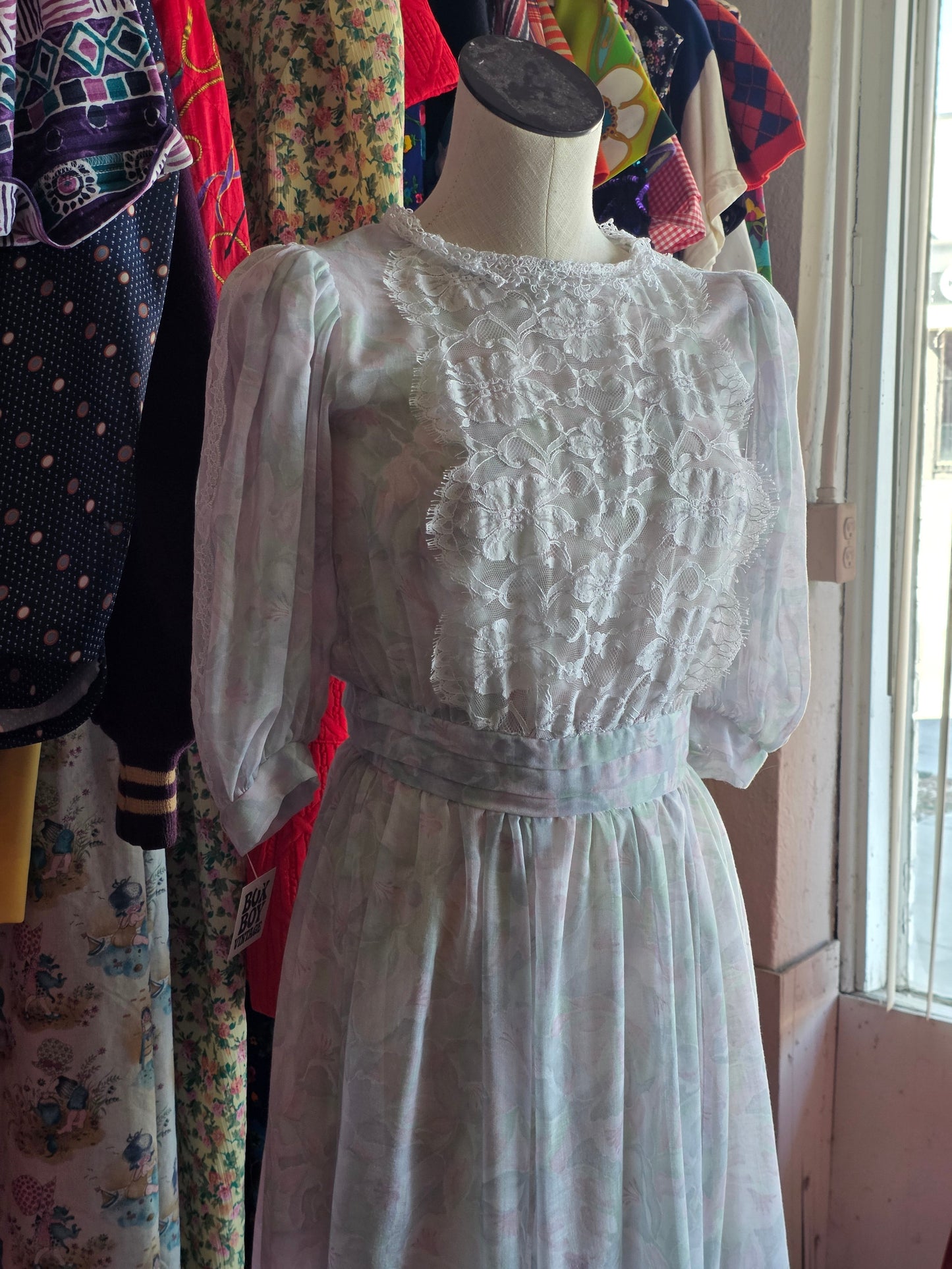 1980s Gunne Sax Purple Floral Dress