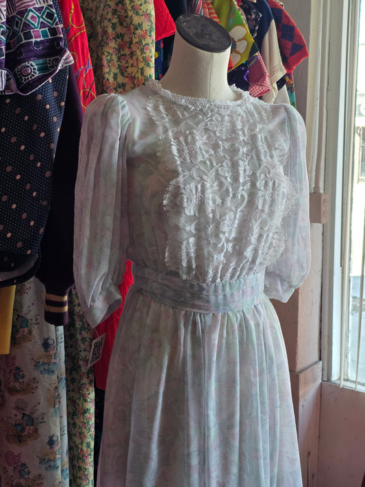 1980s Gunne Sax Purple Floral Dress