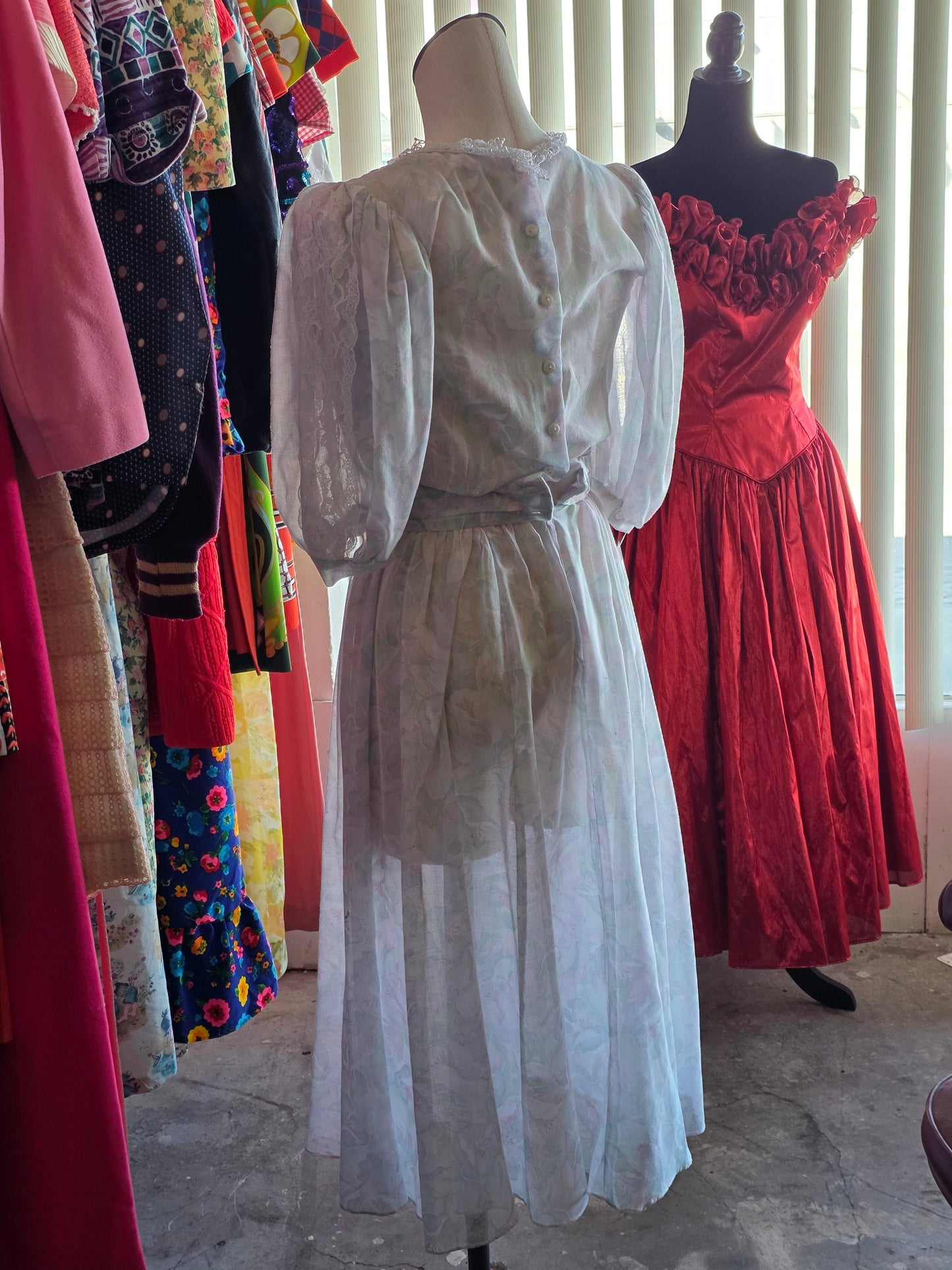 1980s Gunne Sax Purple Floral Dress