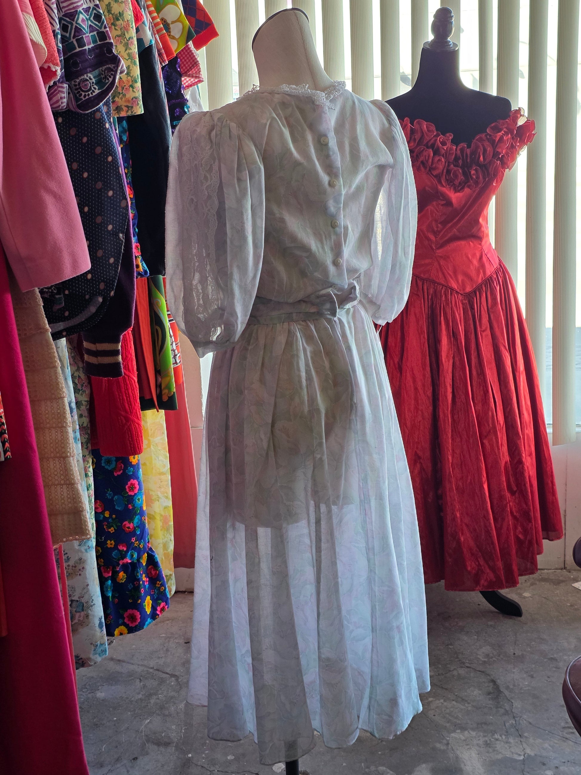 1980s Gunne Sax Purple Floral Dress