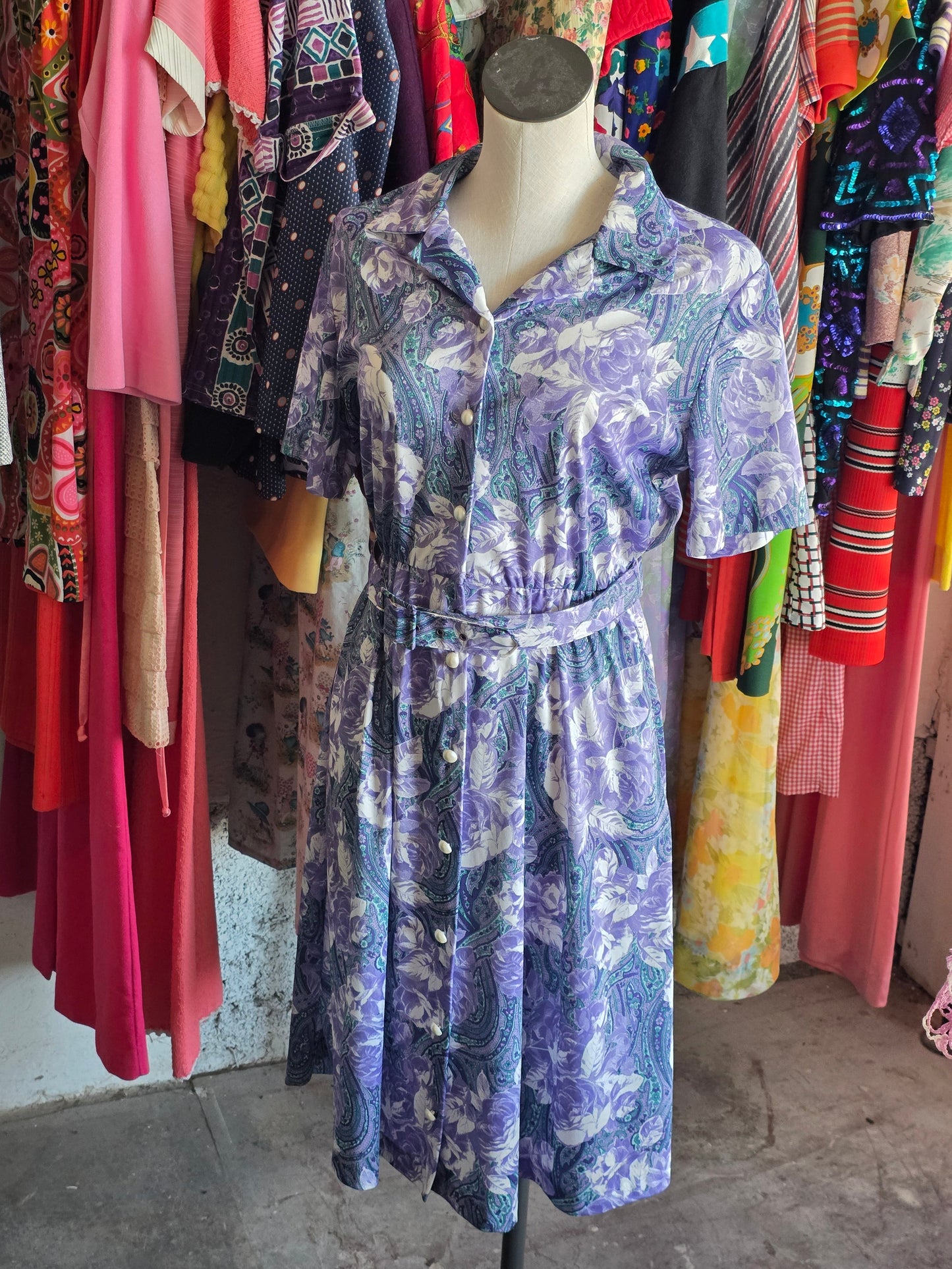 1980s Blair Purple Paisley Dress