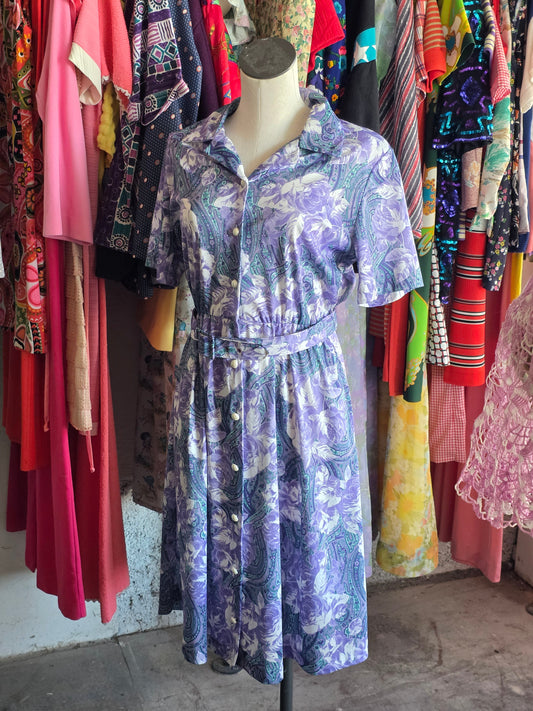 1980s Blair Purple Paisley Dress