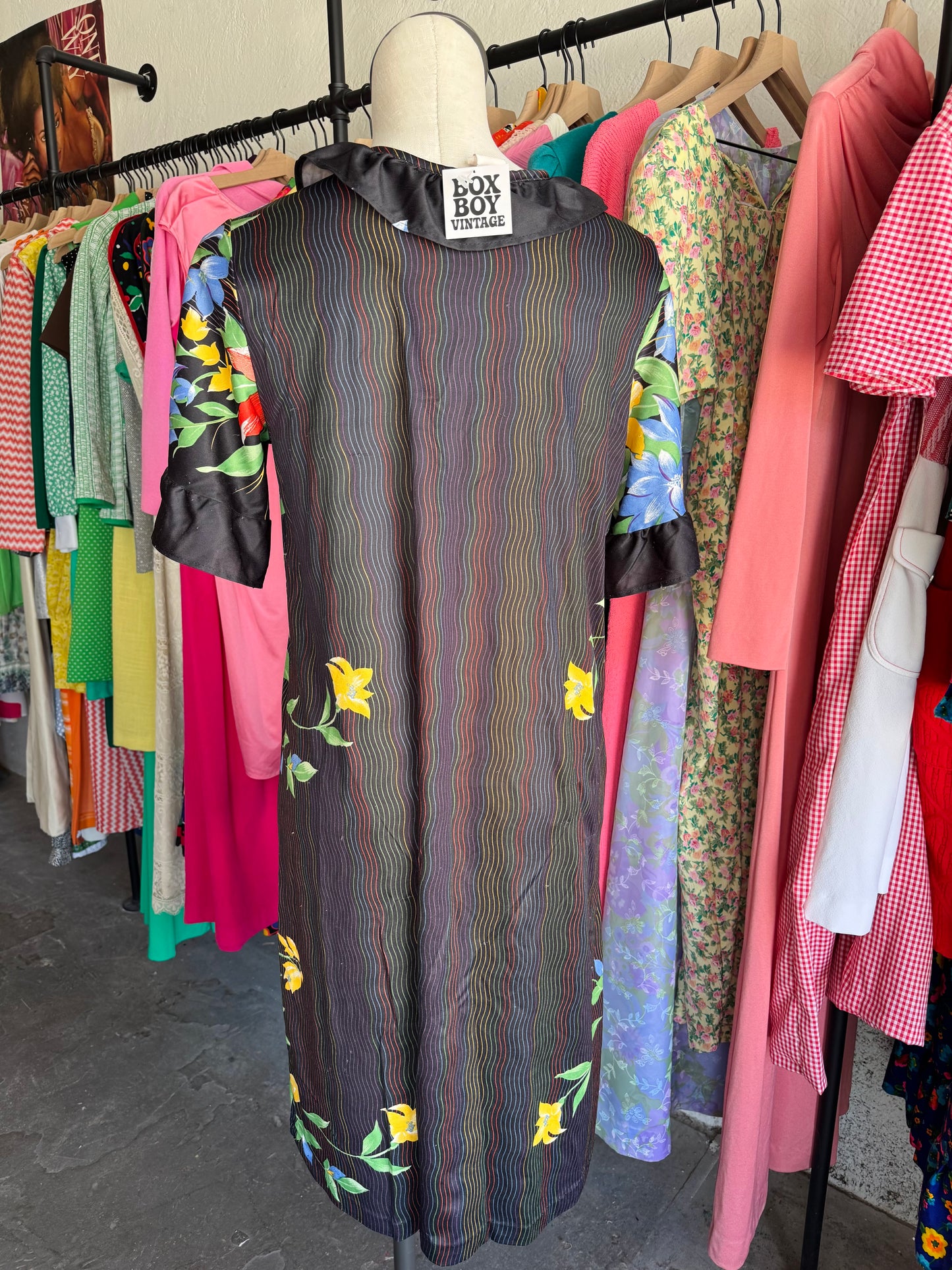 1980s Tropical Floral Button Front Dress