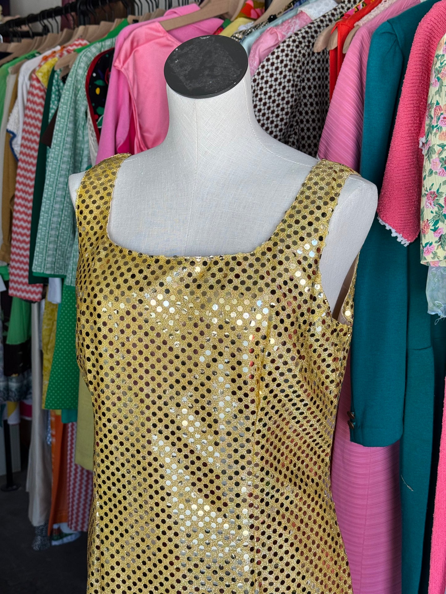 1980s GRANITE Gold Sequin Dress