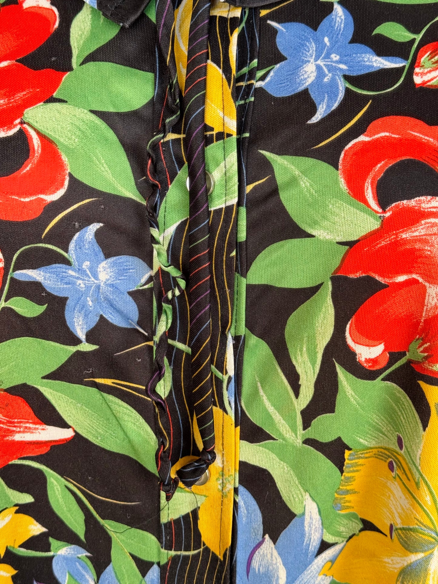 1980s Tropical Floral Button Front Dress