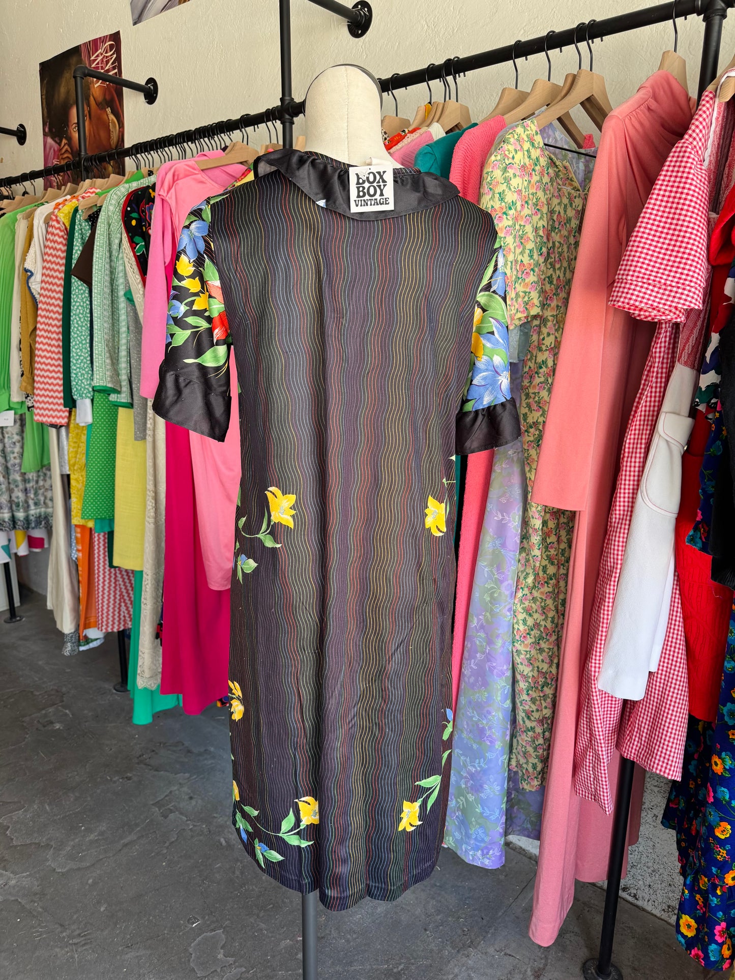 1980s Tropical Floral Button Front Dress