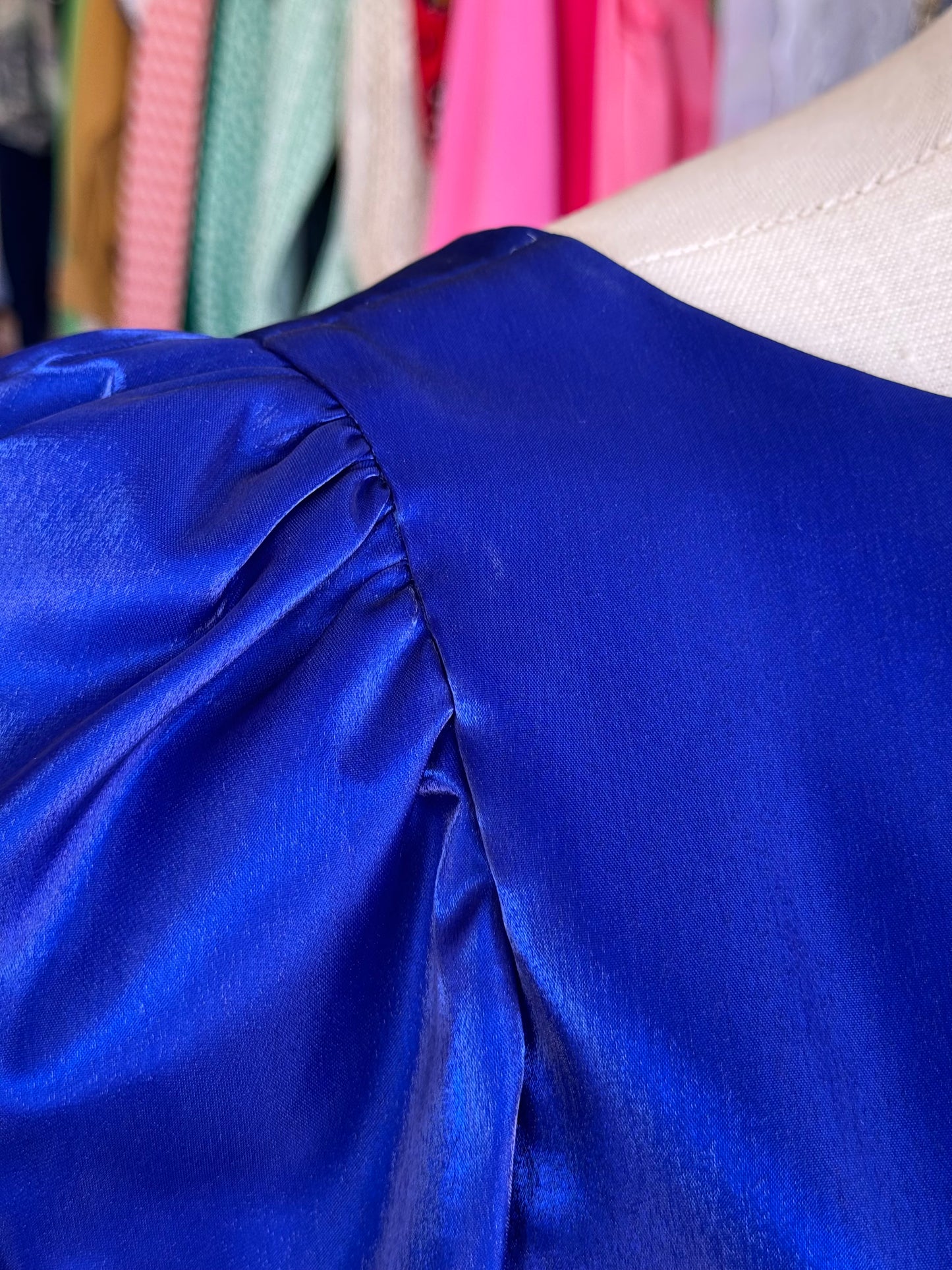 1980s Deep Blue Prom Dress with Bow