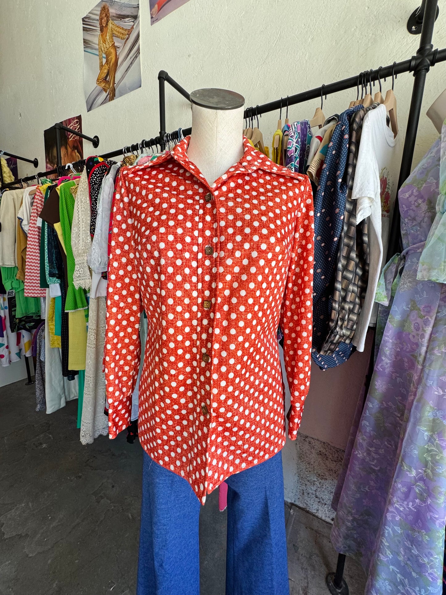 1970s Red Polka Dot Vintage Blouse