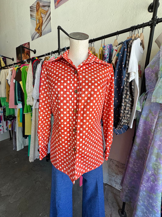 1970s Red Polka Dot Vintage Blouse