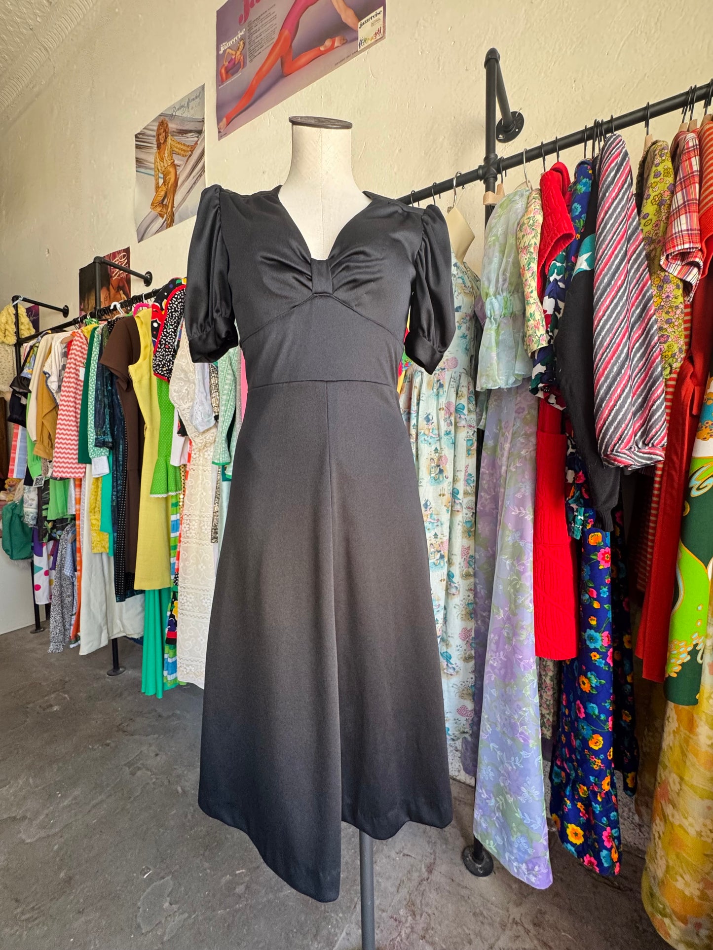 1970s Handmade Black Bow Dress