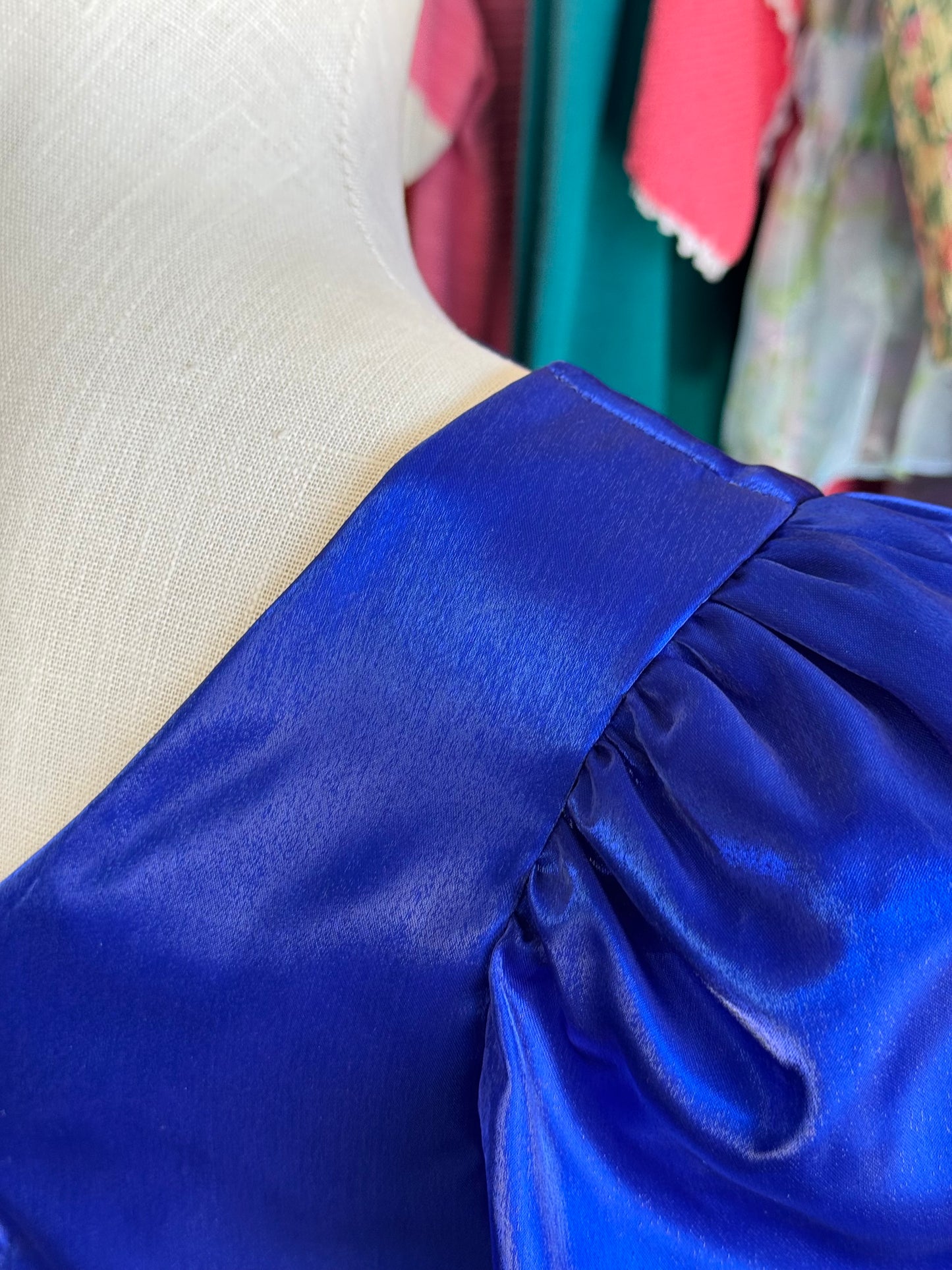 1980s Deep Blue Prom Dress with Bow