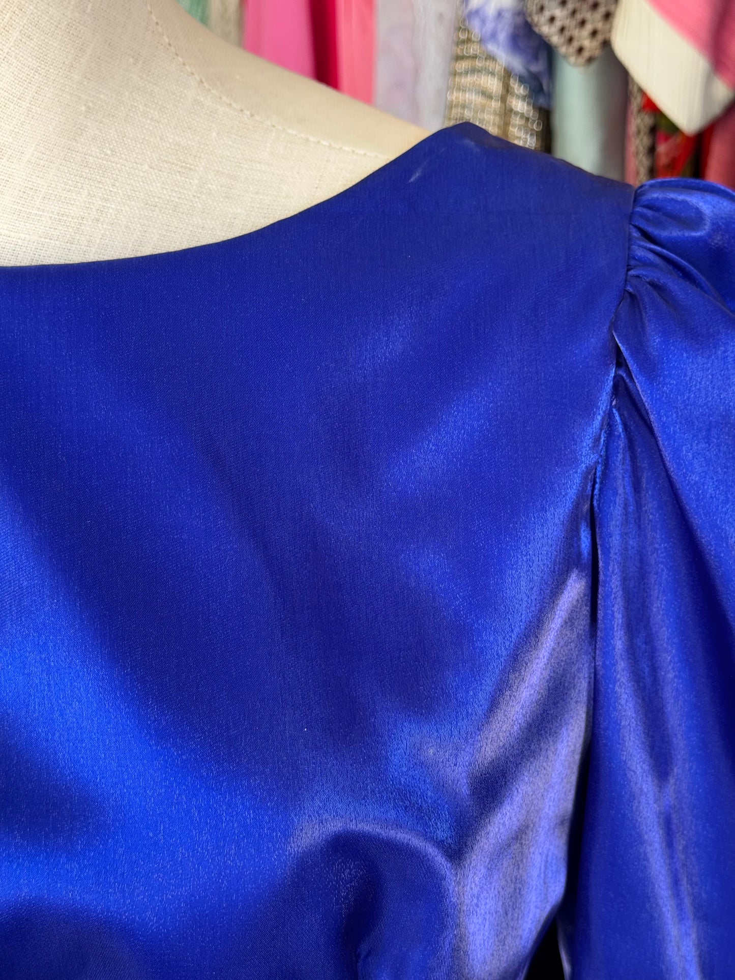 1980s Deep Blue Prom Dress with Bow