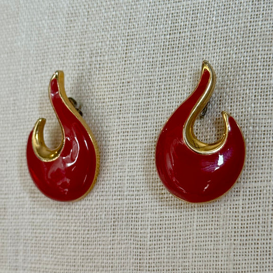 1980s Red Enamel Flame Earrings