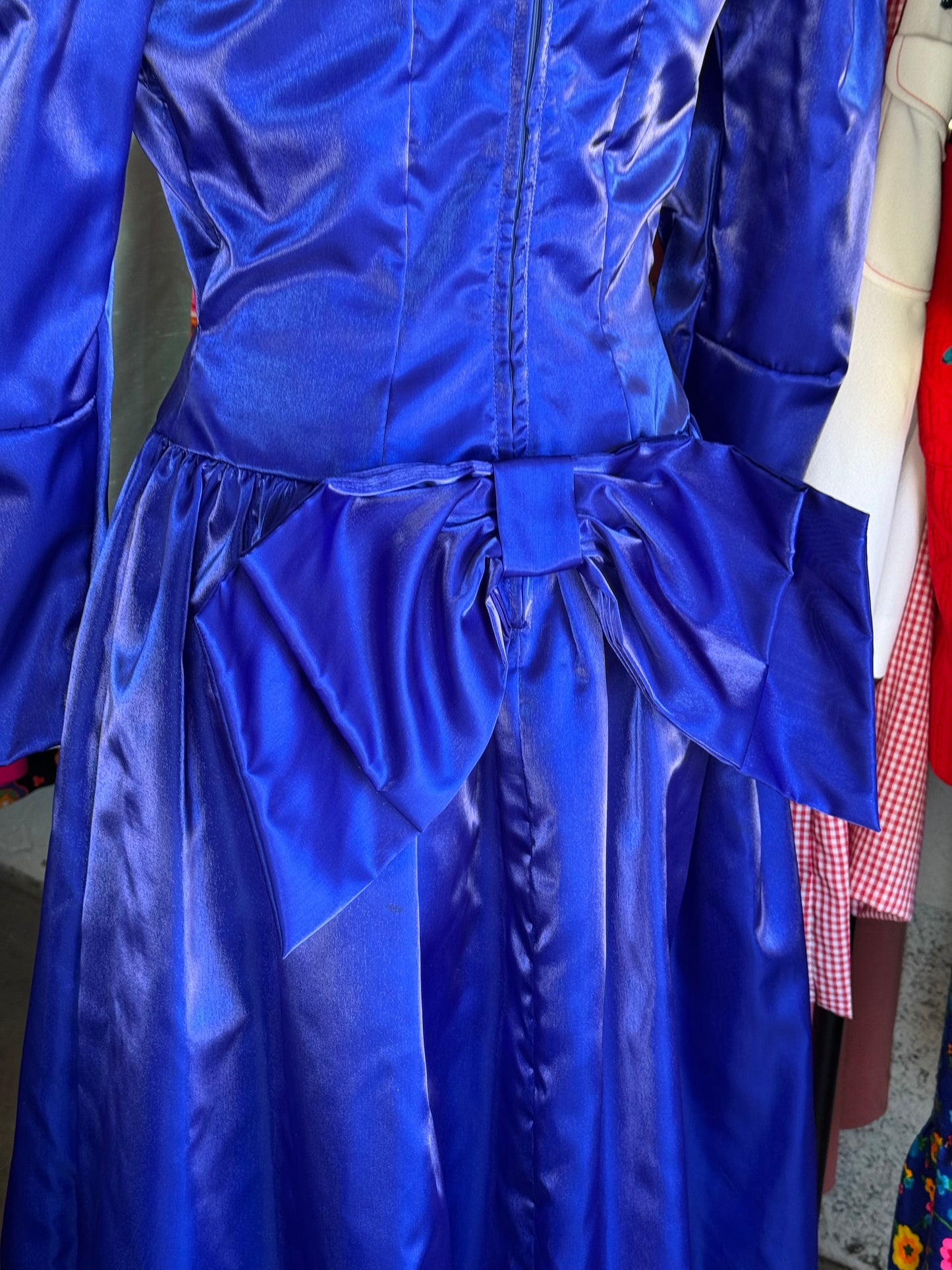 1980s Deep Blue Prom Dress with Bow