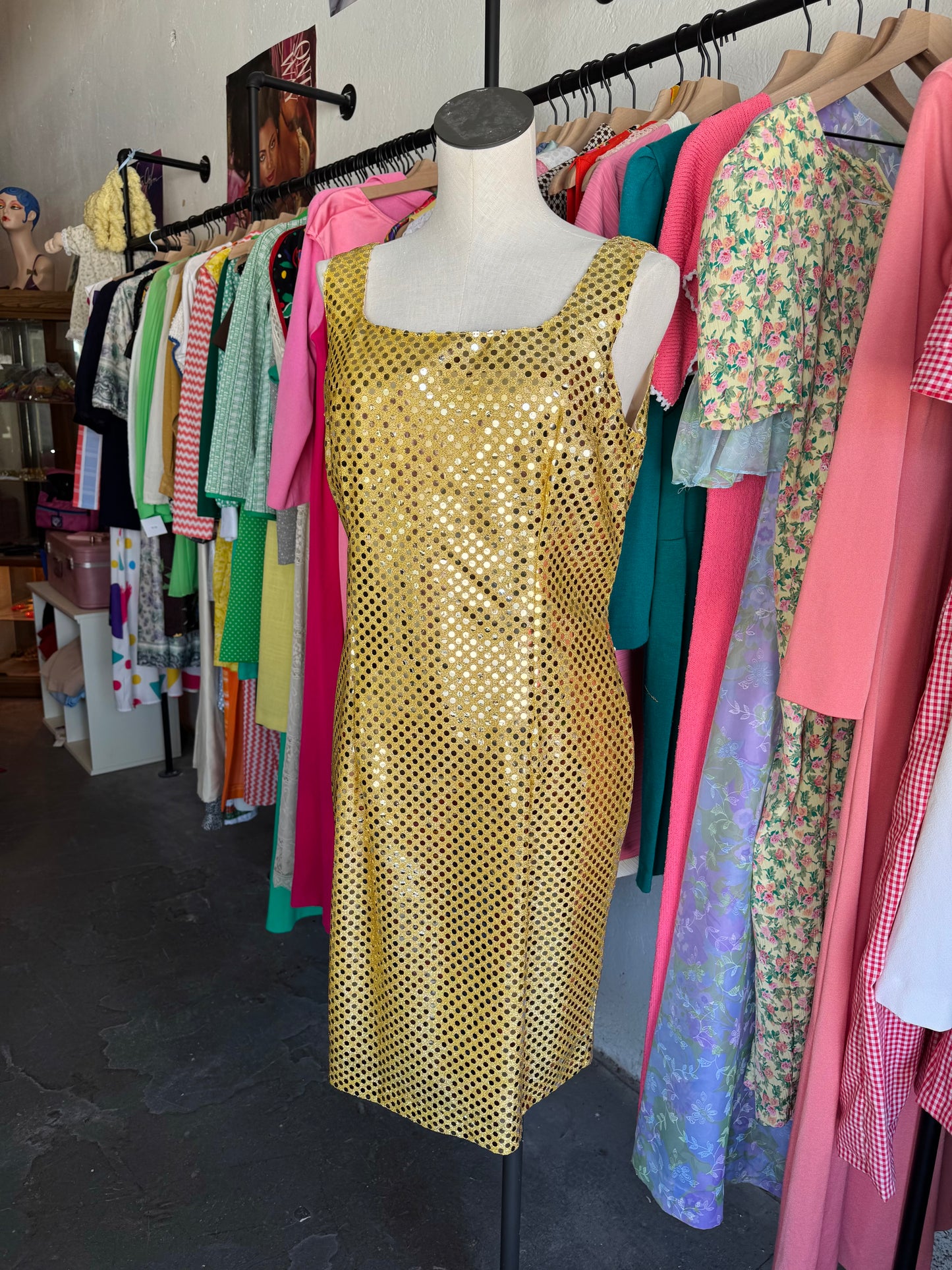 1980s GRANITE Gold Sequin Dress