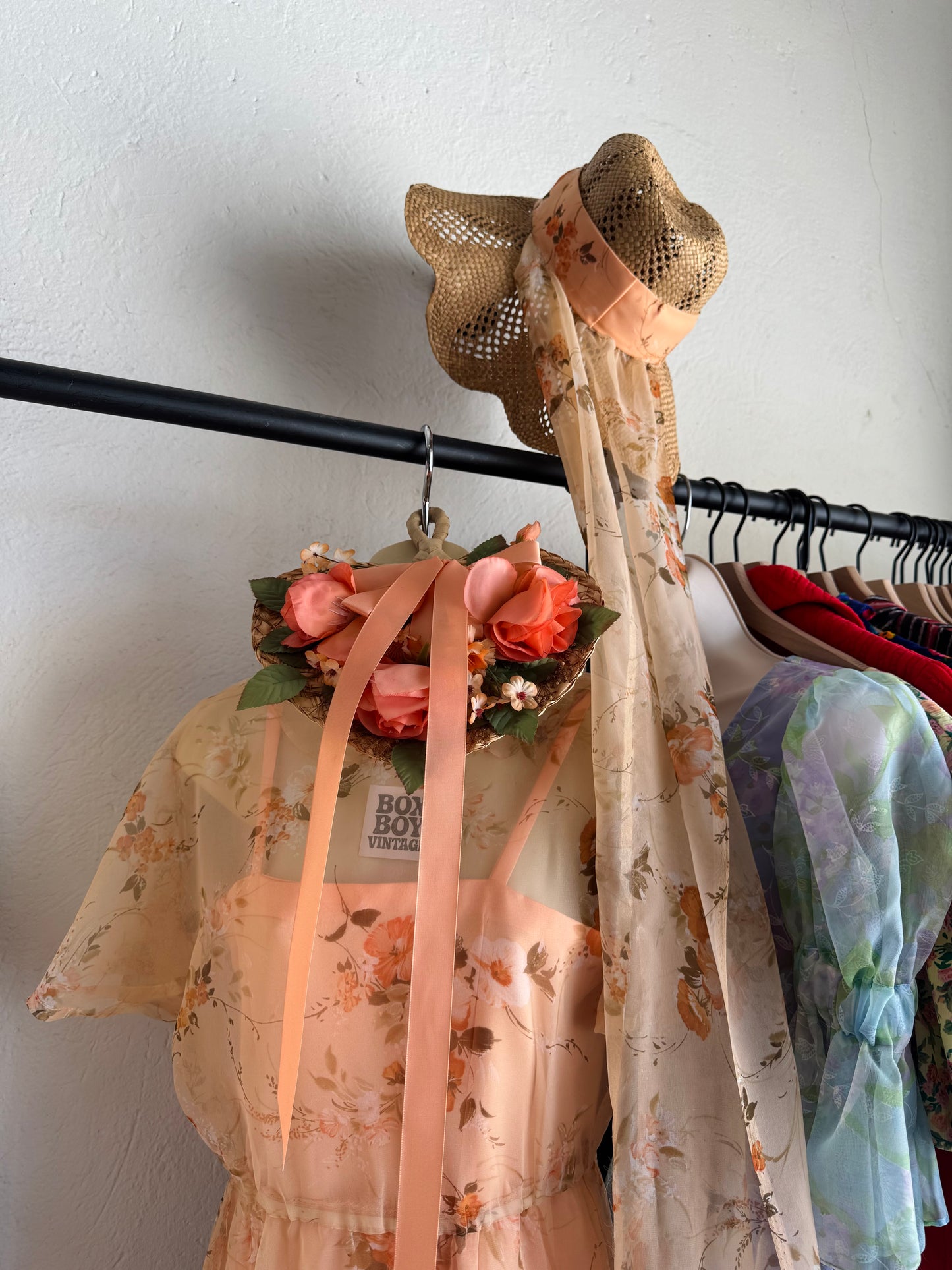 1970s Sheer Floral Dress Set with Hat