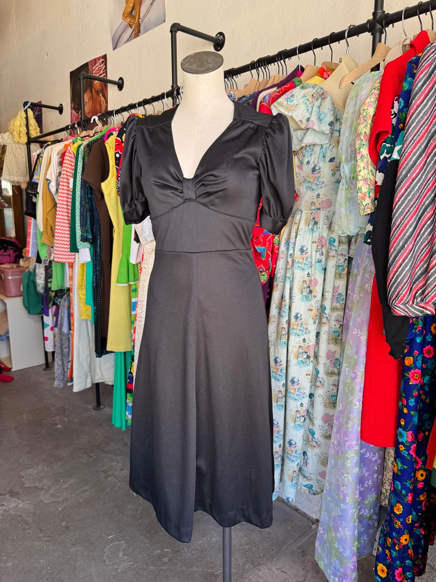 1970s Handmade Black Bow Dress