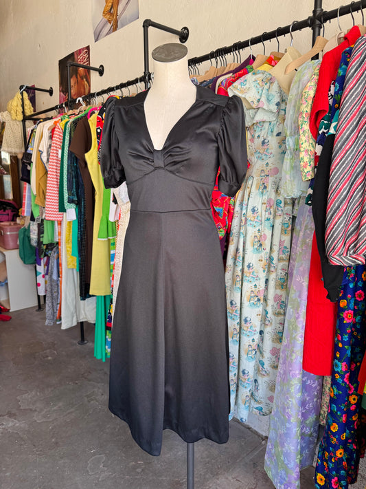 1970s Handmade Black Bow Dress