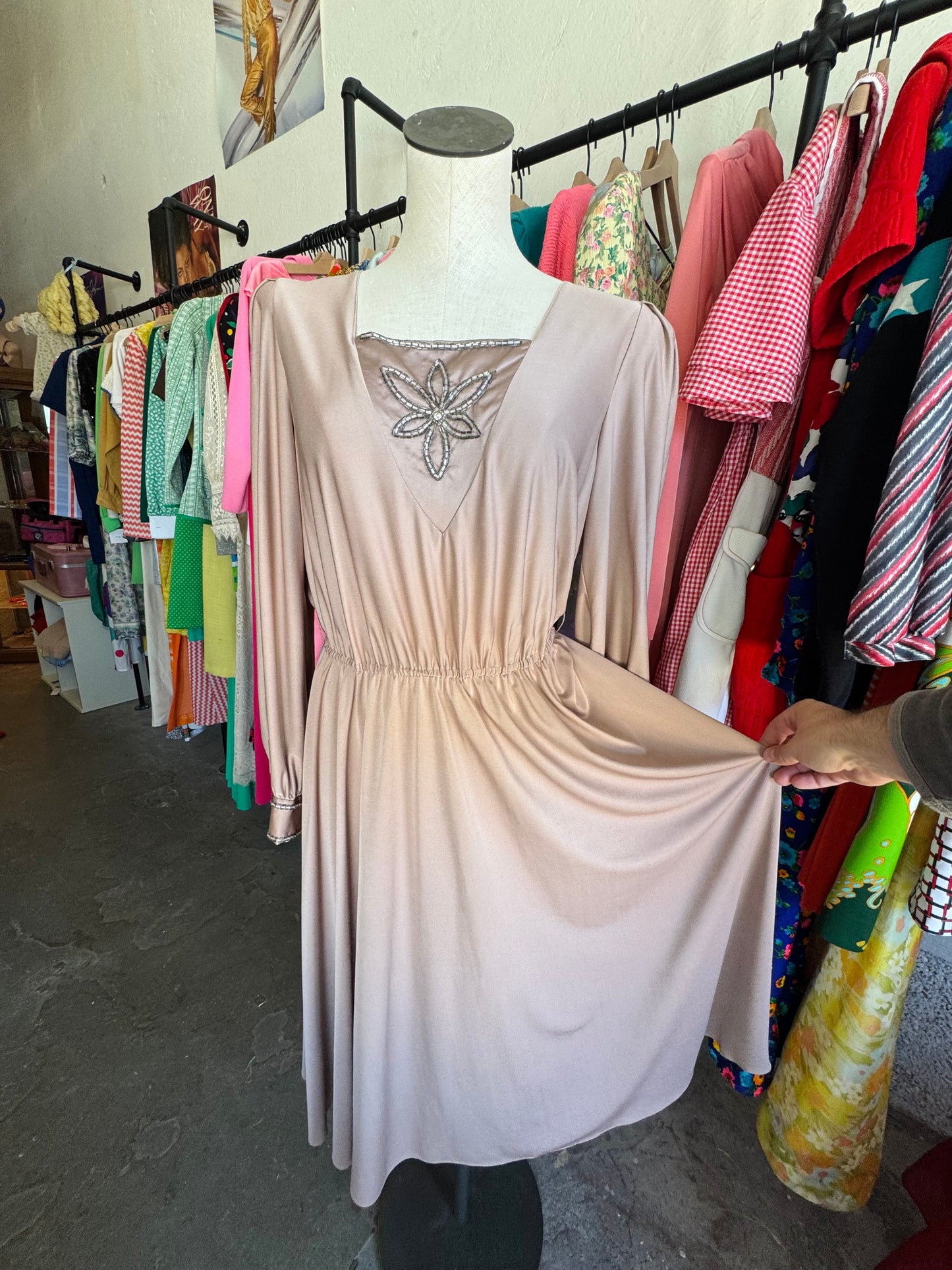 Vintage Brown Beaded Flower Dress