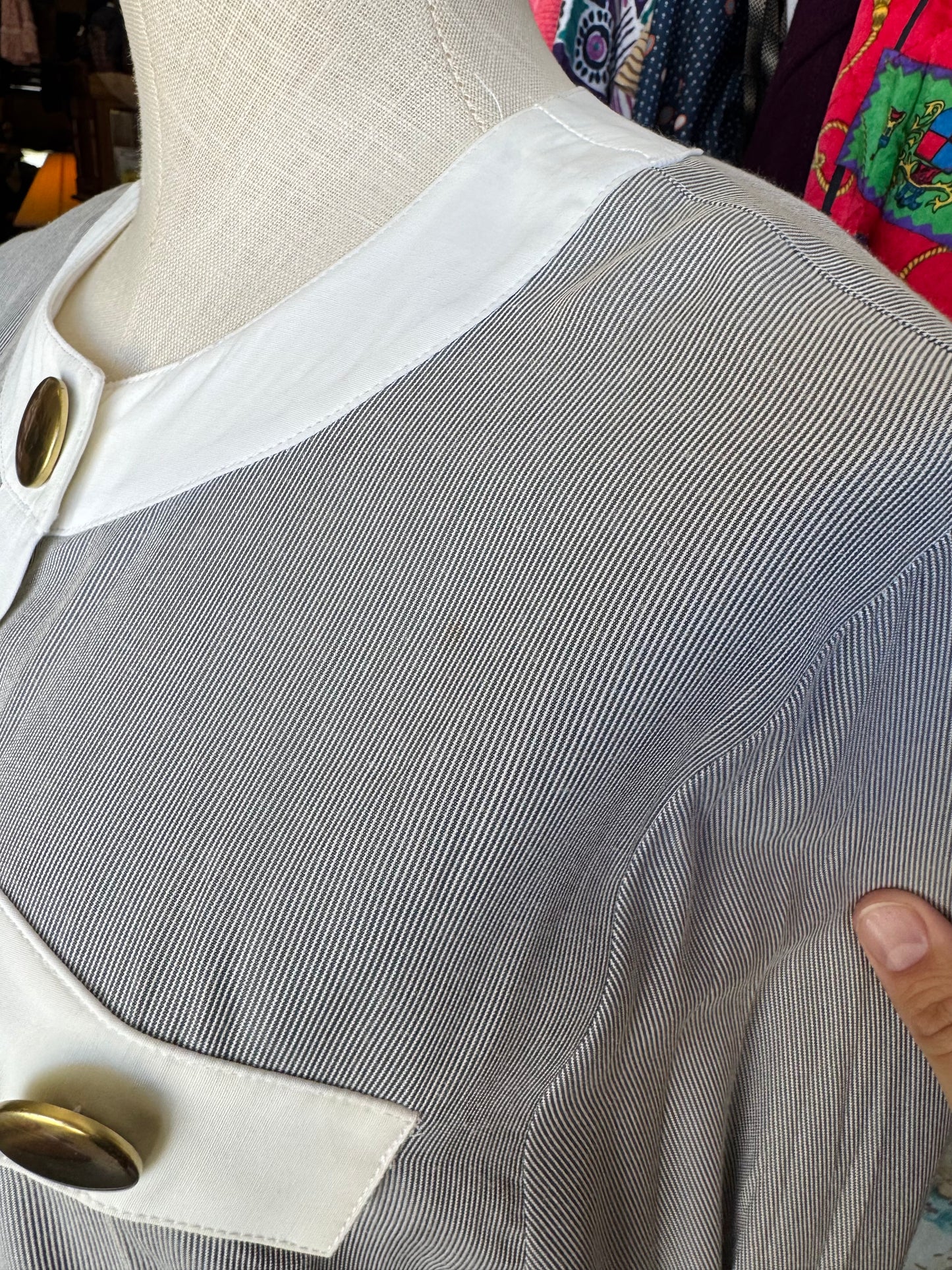 1980s NINA PICCAINO Striped Gold Button Dress