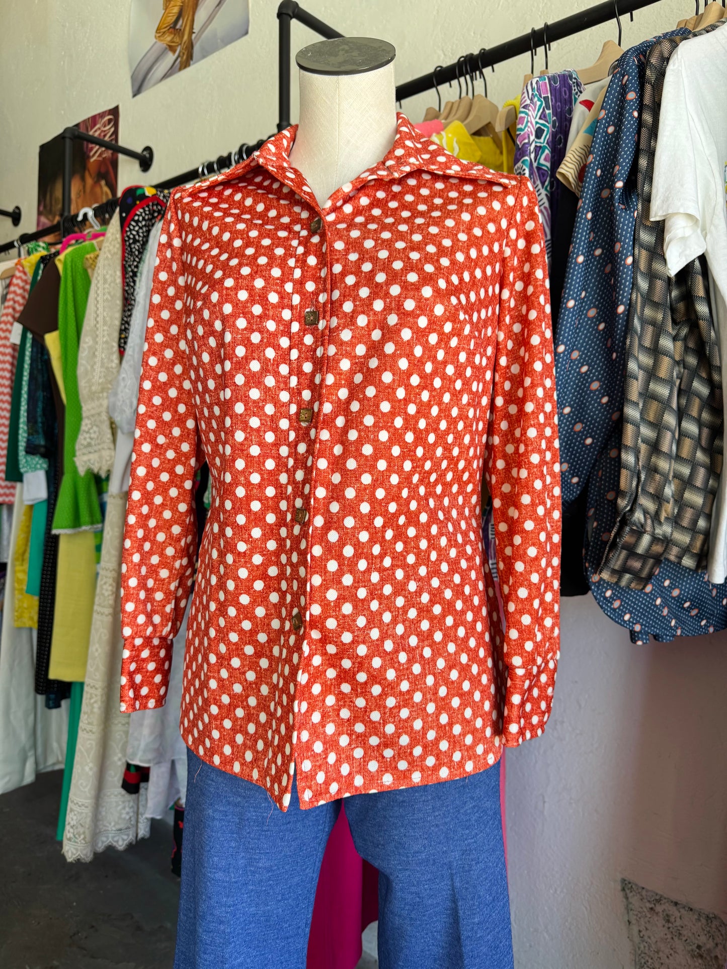 1970s Red Polka Dot Vintage Blouse