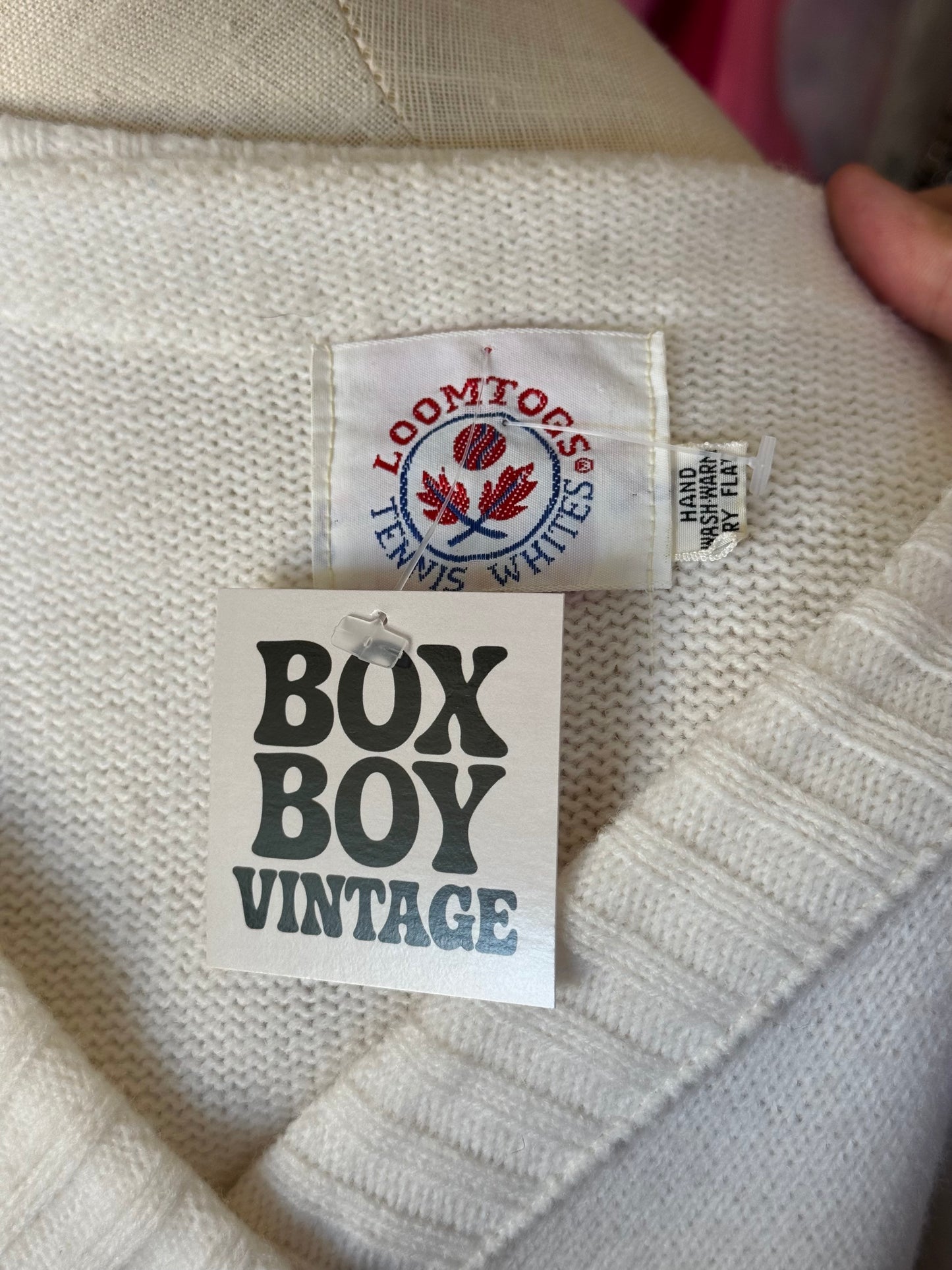 1970s Loomtogs Tennis Whites Bedazzled Cardigan
