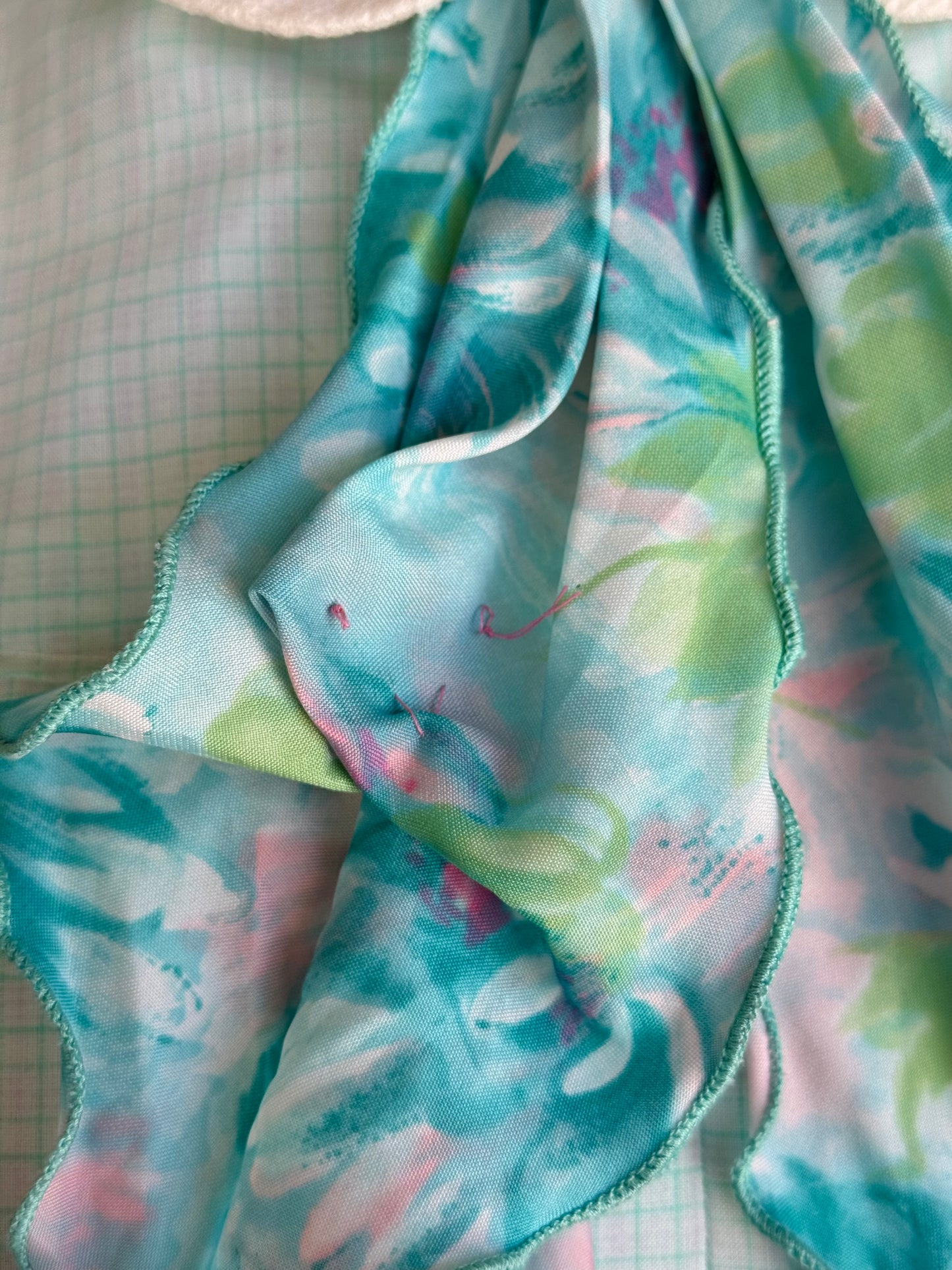 1960s Baby Blue Floral Neck Tie Dress