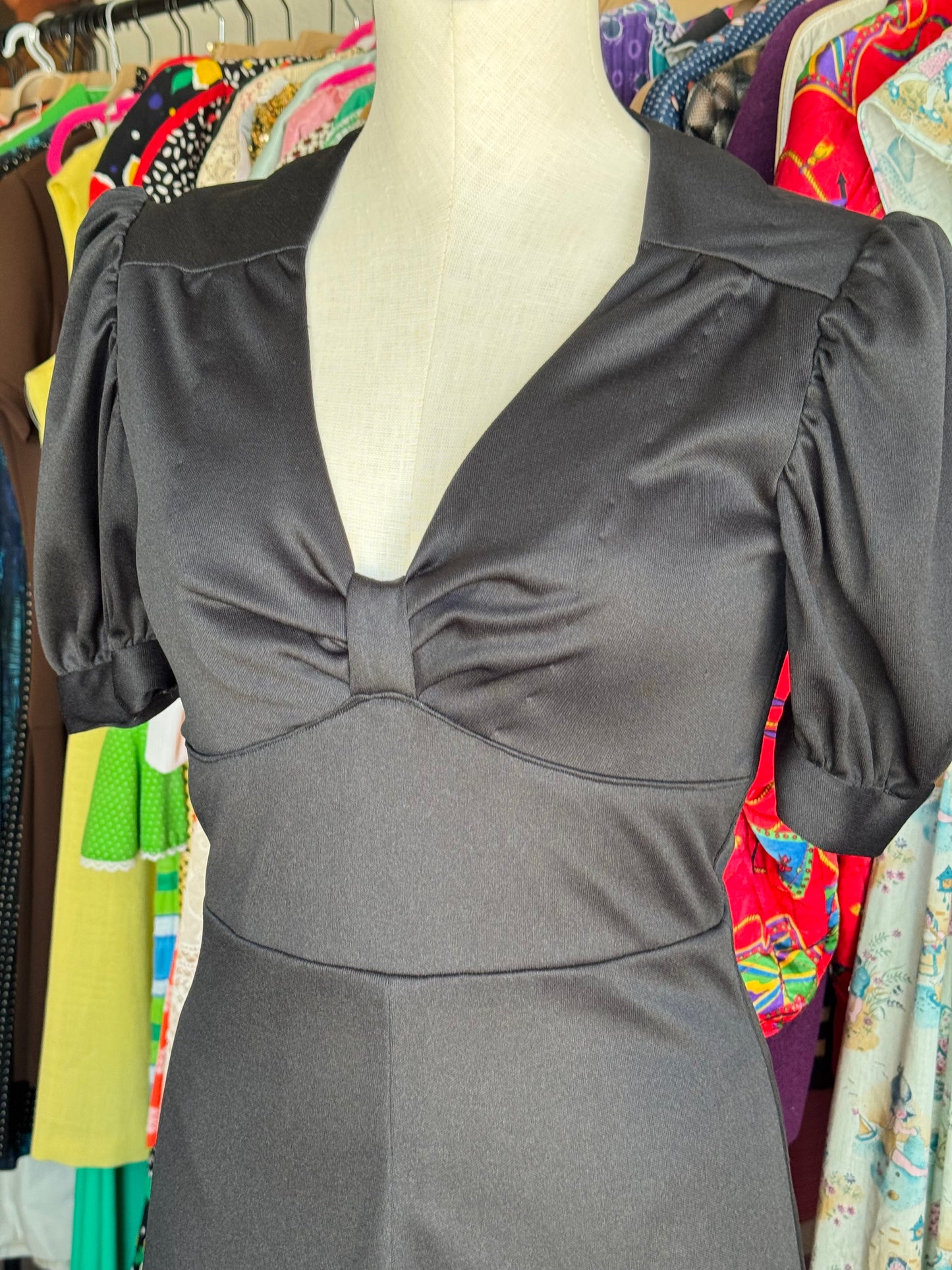 1970s Handmade Black Bow Dress