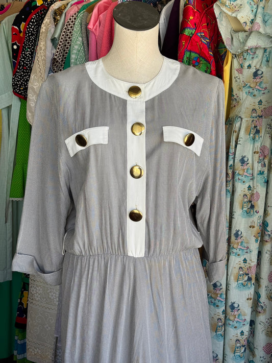 1980s NINA PICCAINO Striped Gold Button Dress