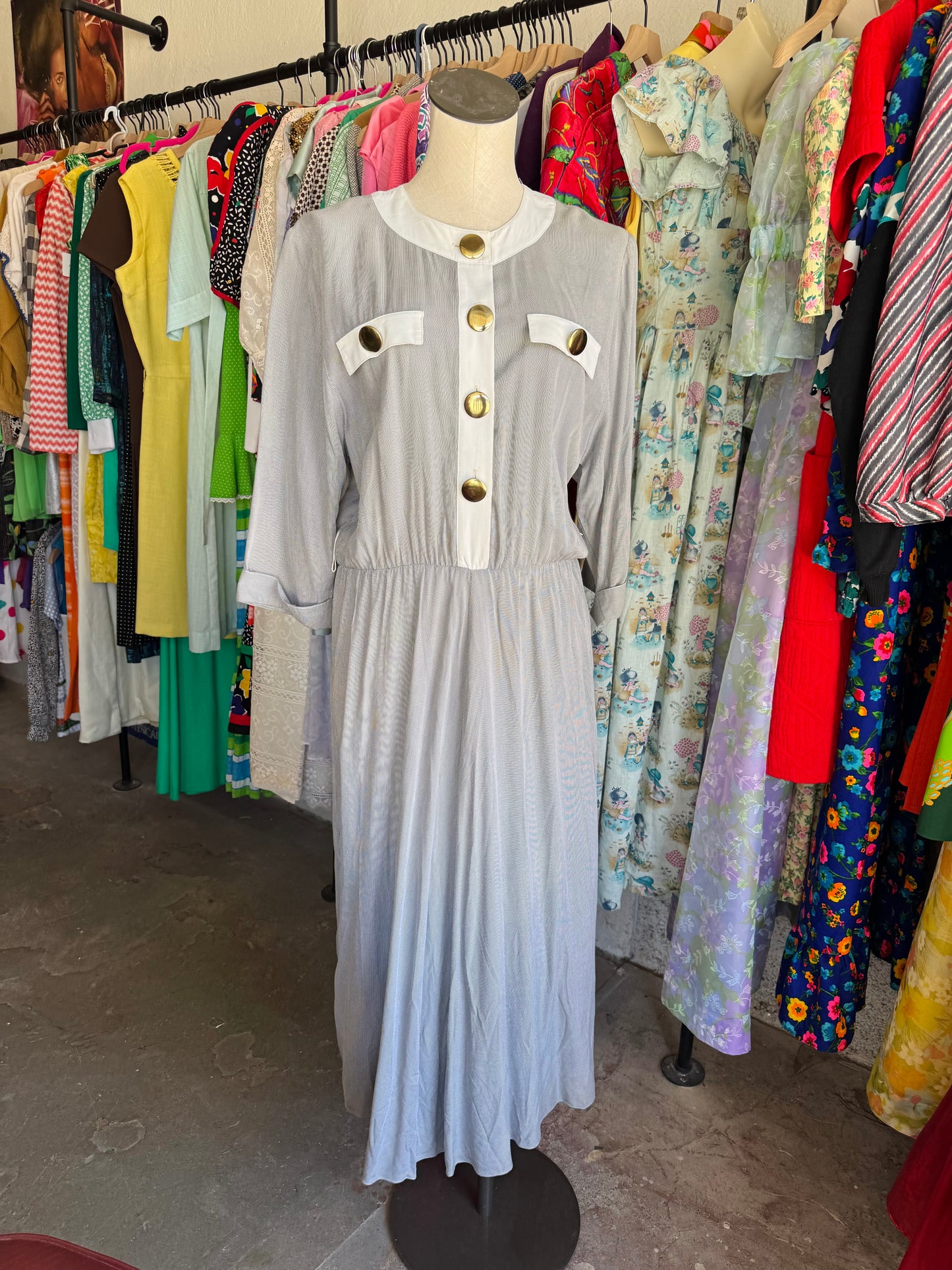 1980s NINA PICCAINO Striped Gold Button Dress