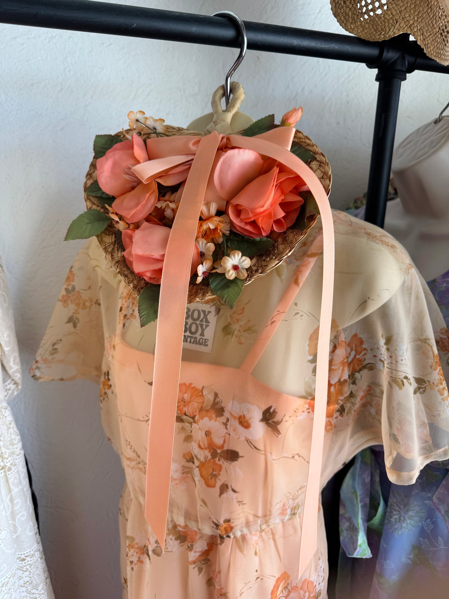 1970s Sheer Floral Dress Set with Hat