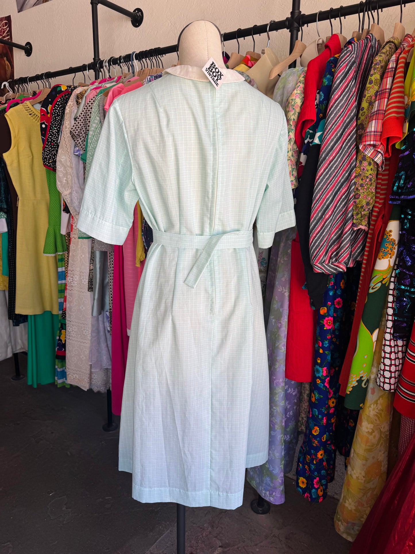 1960s Baby Blue Floral Neck Tie Dress