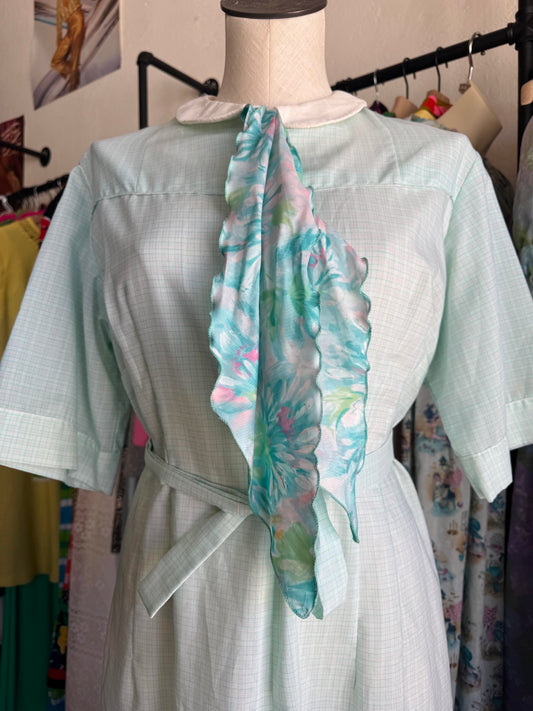 1960s Baby Blue Floral Neck Tie Dress