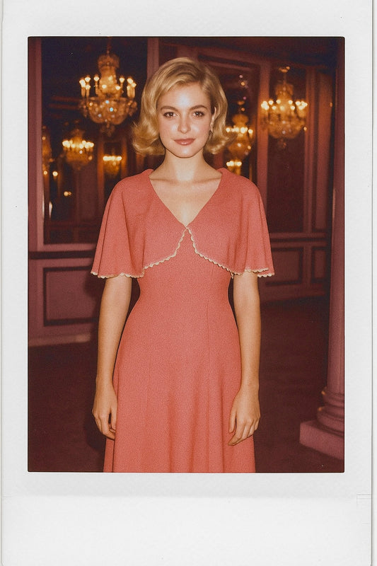 1960s Floor Length Pink Cape Dress