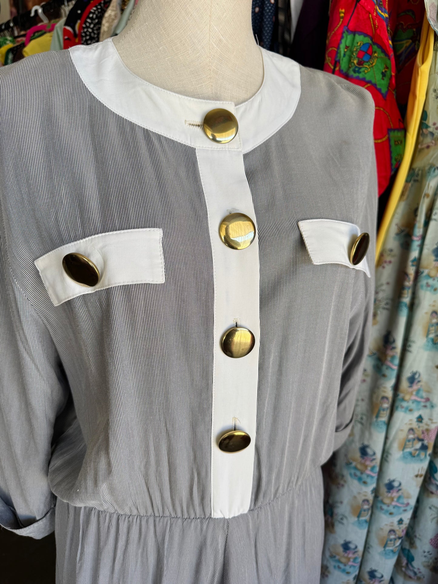 1980s NINA PICCAINO Striped Gold Button Dress