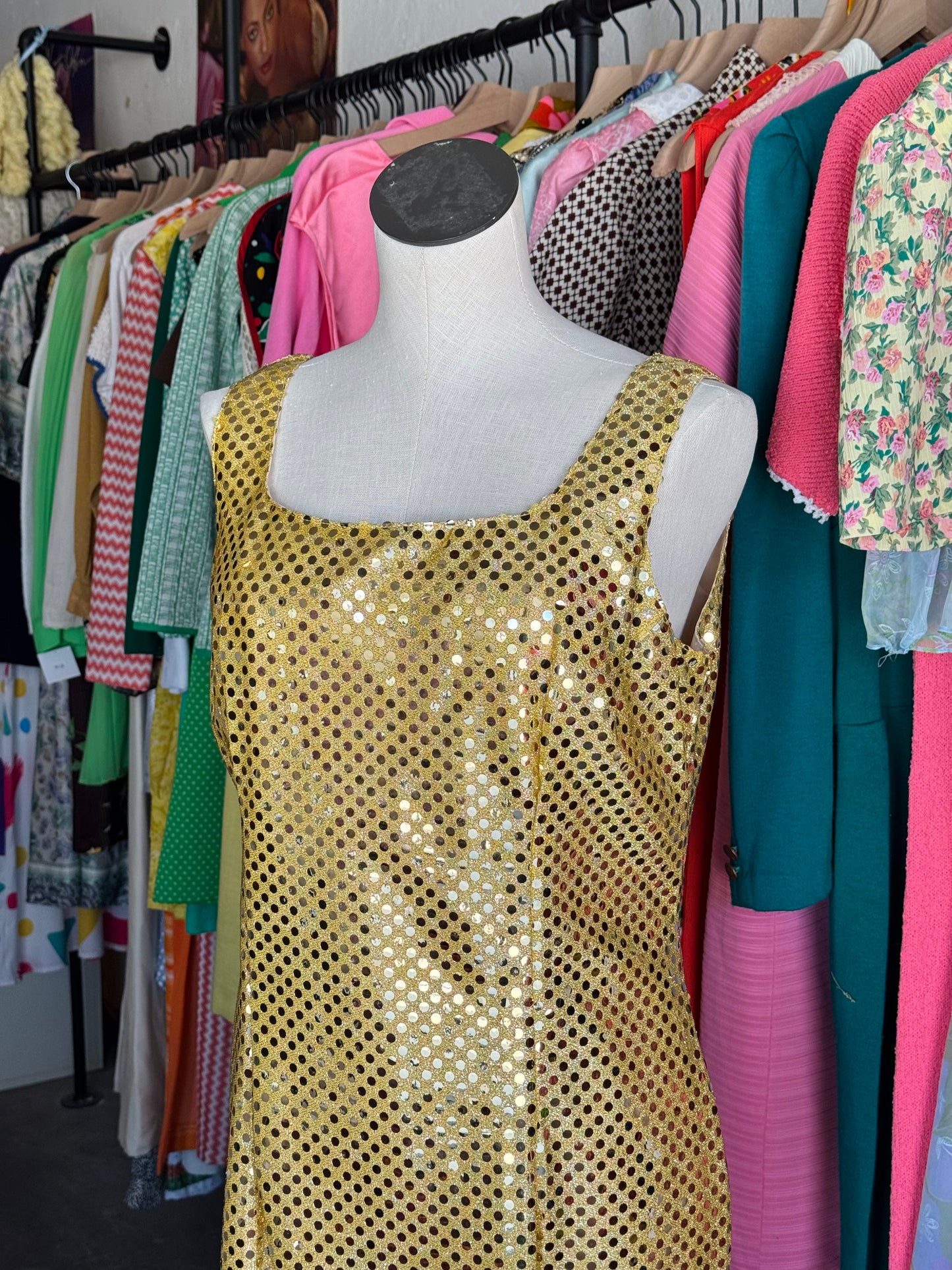 1980s GRANITE Gold Sequin Dress