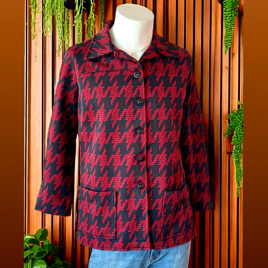 1970s Black and Red Dagger Collar Button-Up