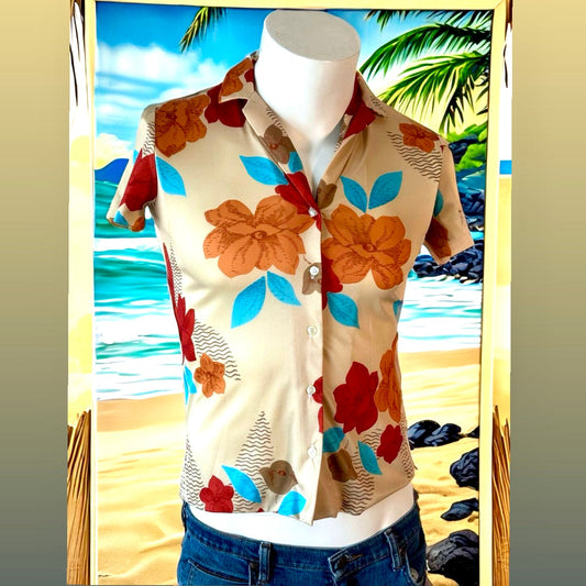 1980s Tropical Silky Button-Down